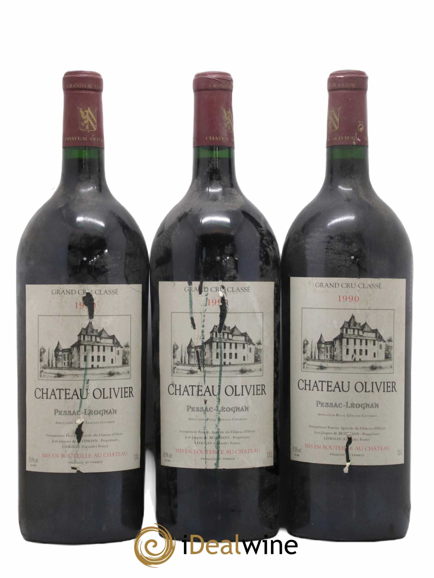 Château Olivier Cru Classé de Graves 1990 - Lot de 3 magnums - 0