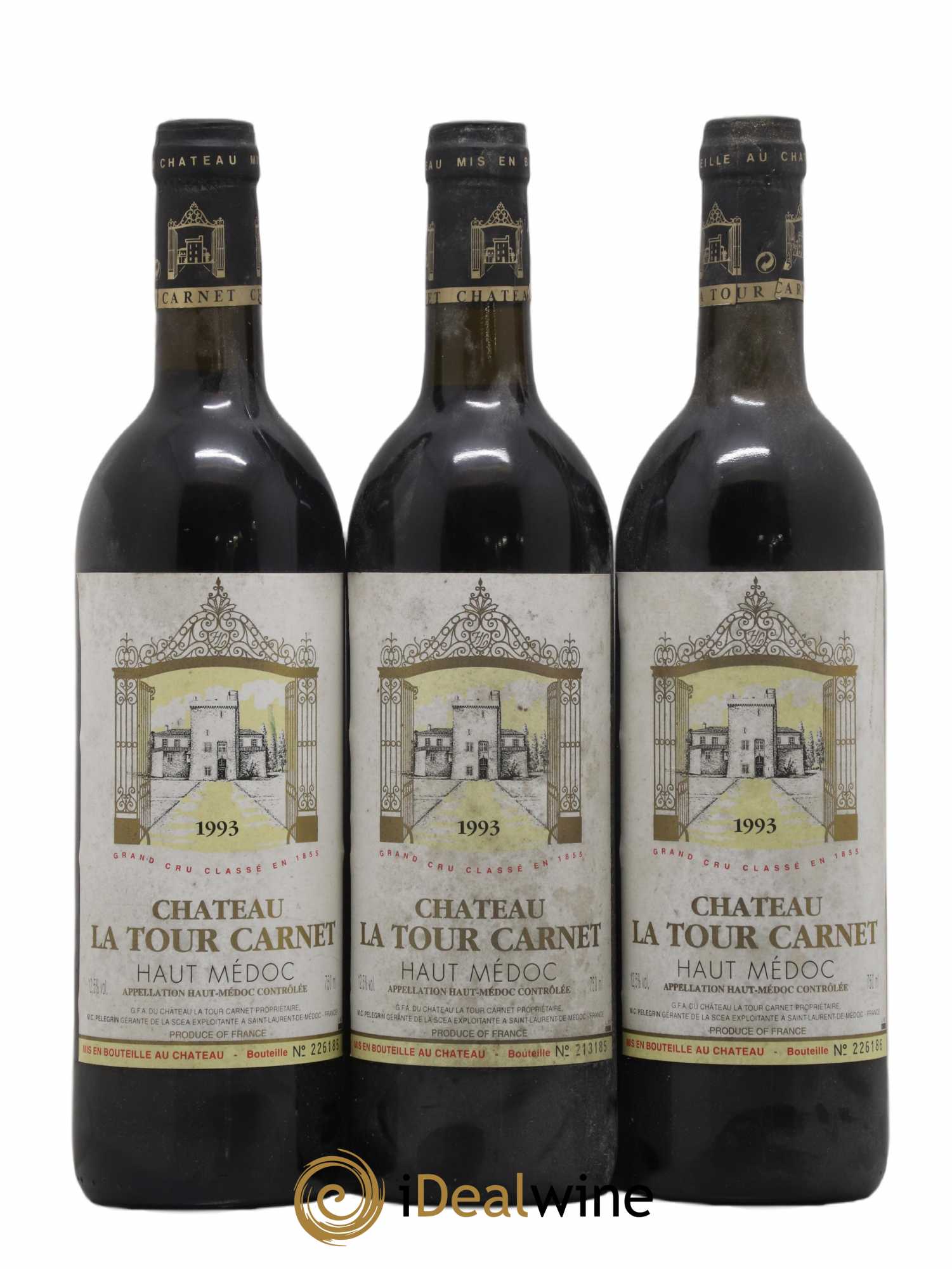 Château la Tour Carnet 4ème Grand Cru Classé 1993 - Lot de 3 bouteilles - 0