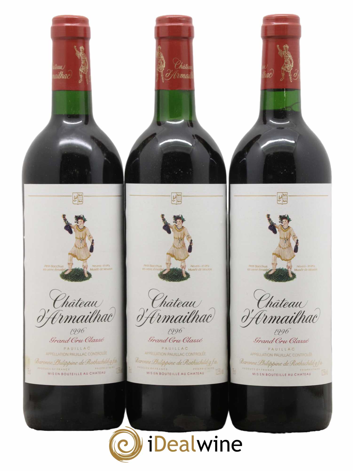 Château d' Armailhac - Mouton Baron(ne) Philippe 5ème Grand Cru Classé 1996 - Lot de 3 bouteilles - 0