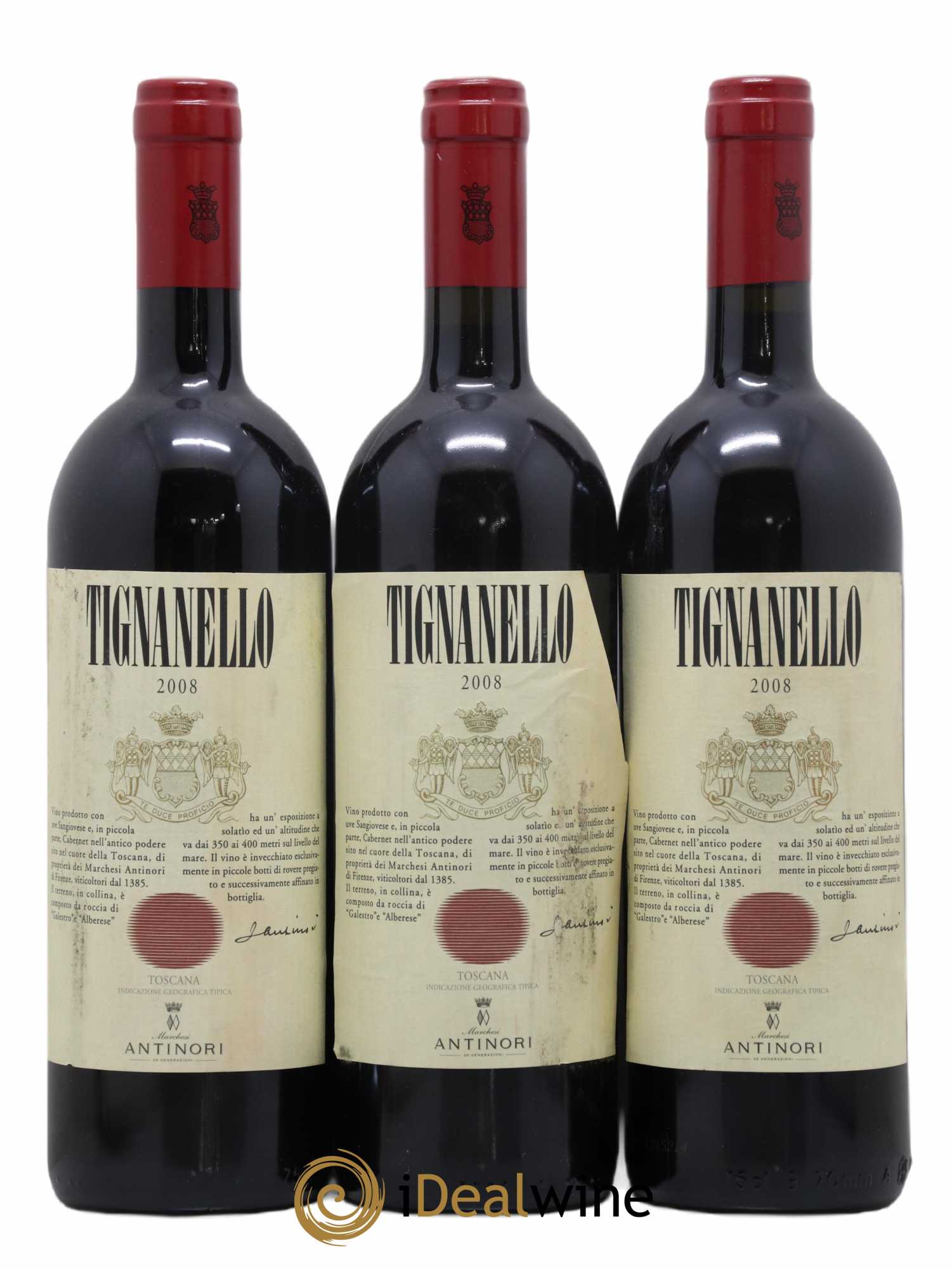 Toscana IGT Tignanello Tenuta Tignanello - Marchesi Antinori 2008 - Lot de 3 bouteilles - 0