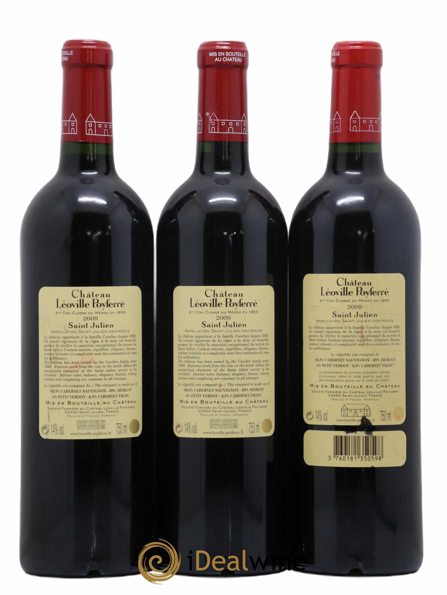 Château Léoville Poyferré 2ème Grand Cru Classé 2009 - Lot of 3 bottles - 1
