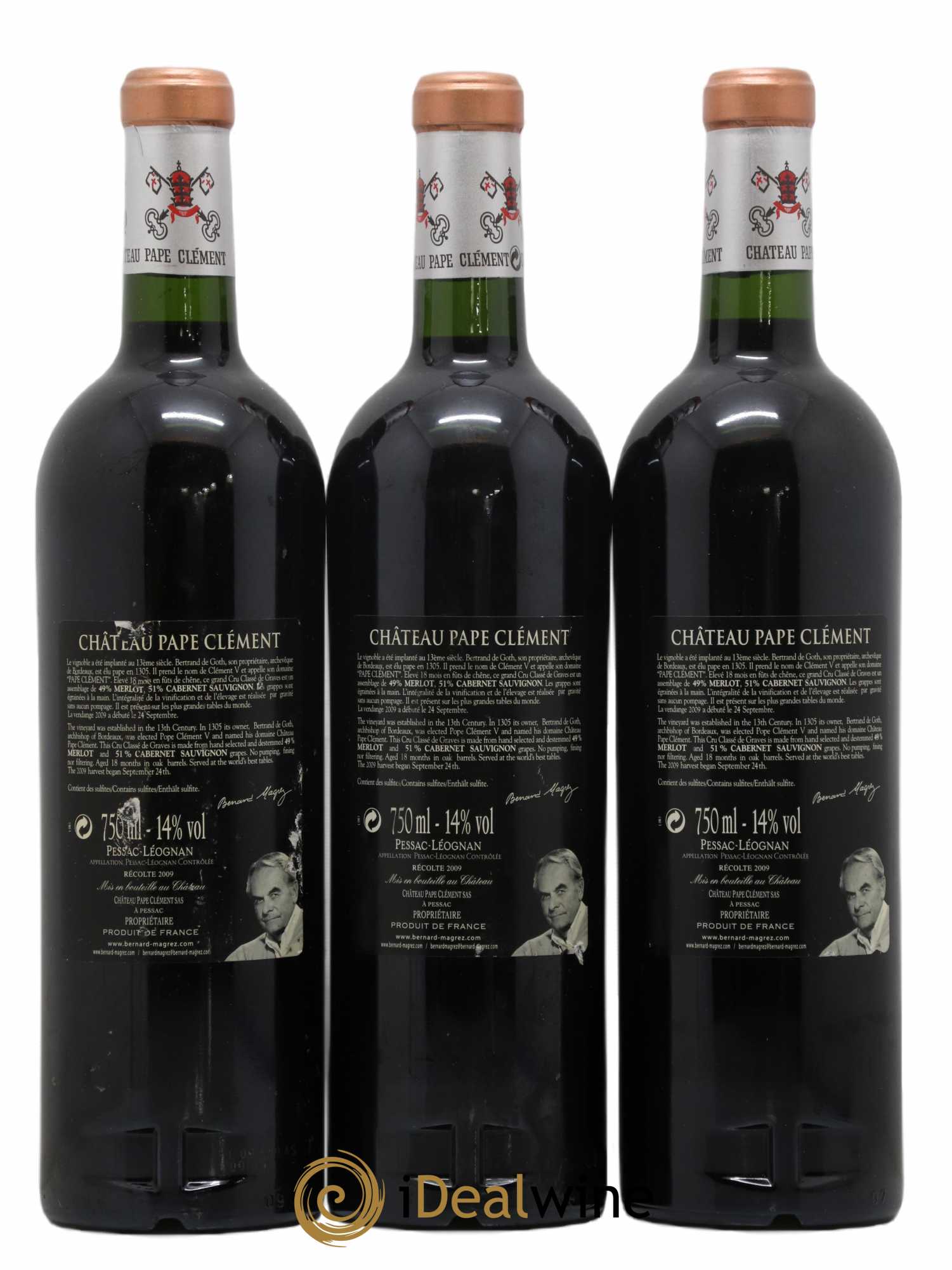Château Pape Clément Cru Classé de Graves  2009 - Lot of 3 bottles - 1