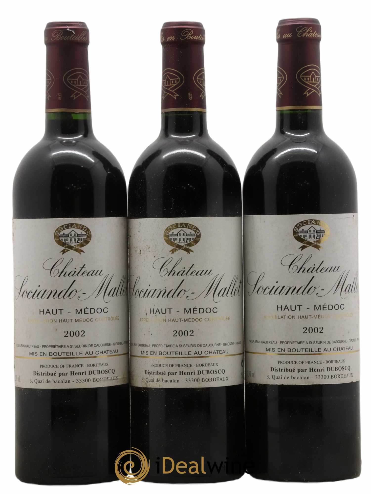 Château Sociando Mallet 2002 - Lot de 3 bouteilles - 0