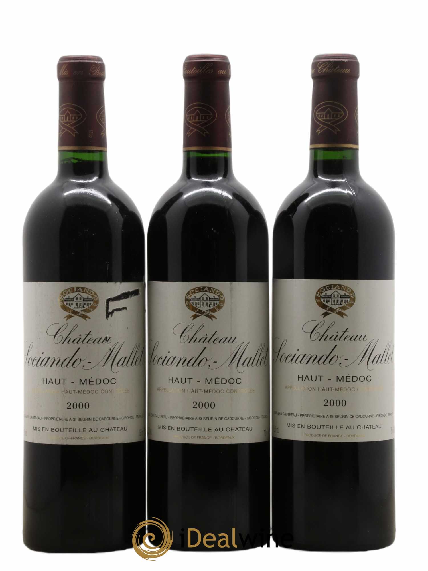 Château Sociando Mallet 2000 - Lot de 3 bouteilles - 0