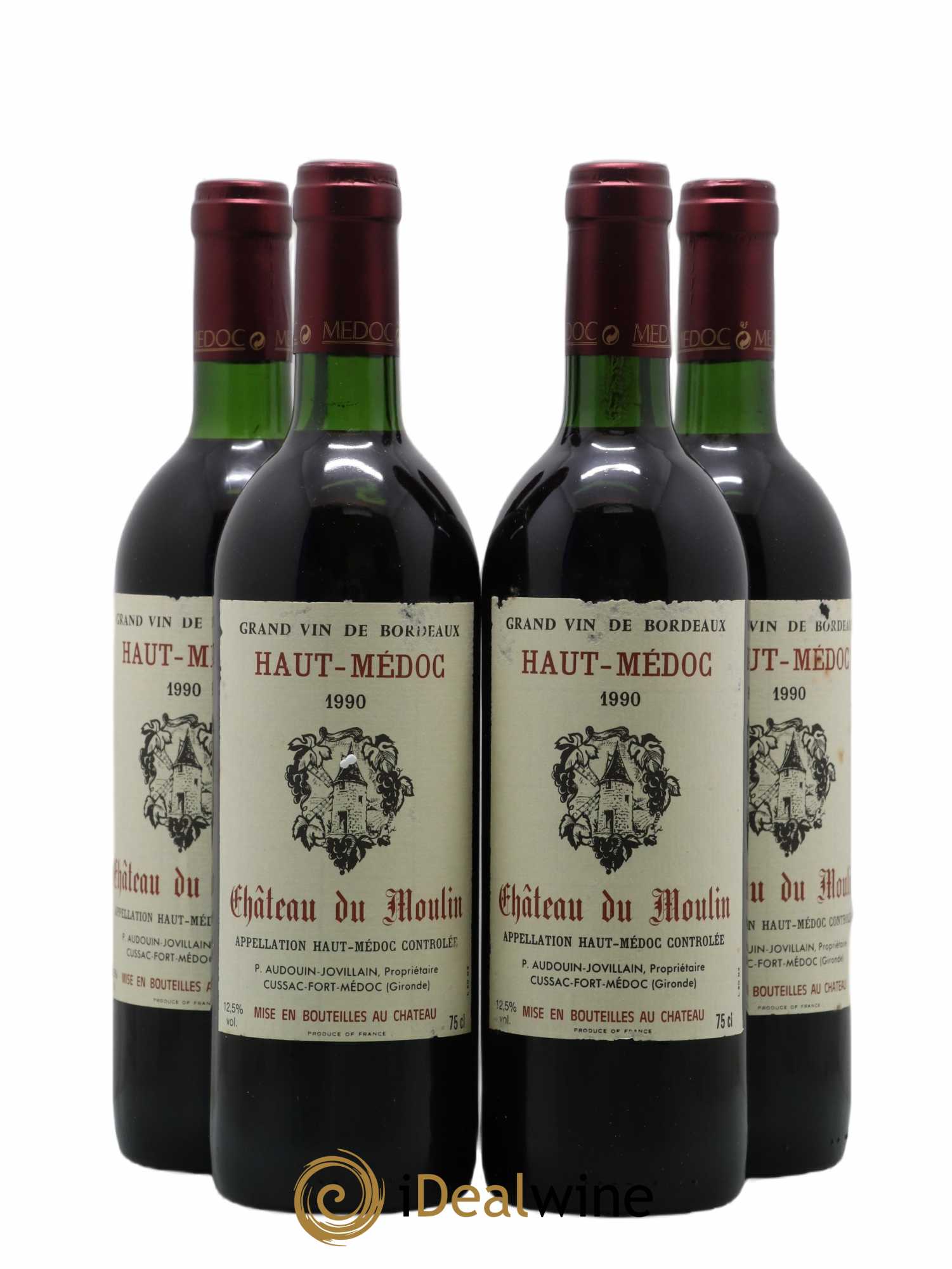 Haut Médoc Château Du Moulin 1990 - Lot de 4 bouteilles - 0