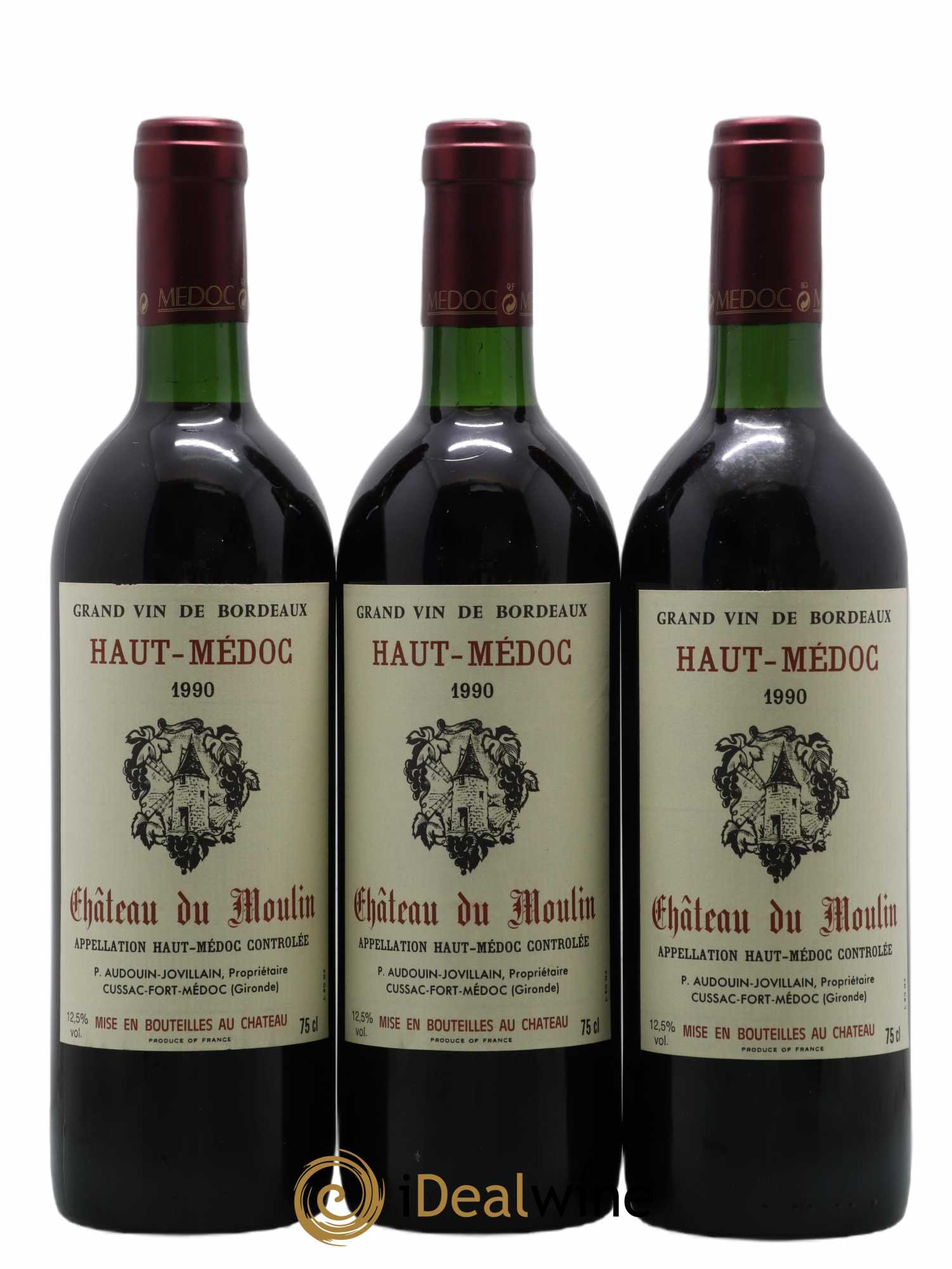 Haut Médoc Château Du Moulin 1990 - Lot de 3 bouteilles - 0