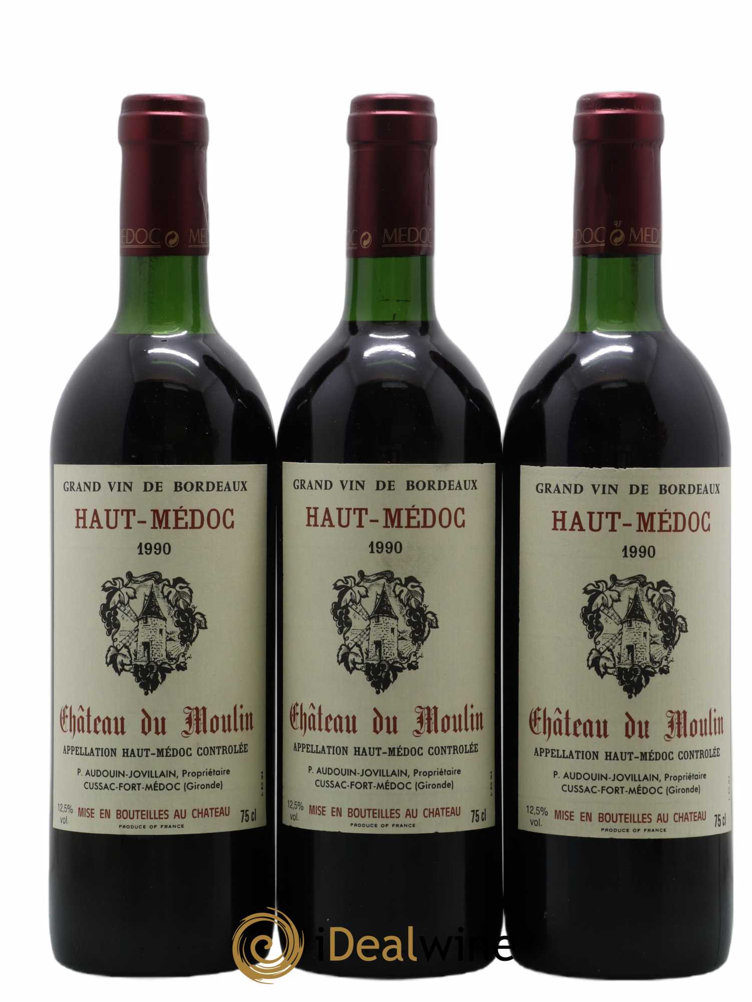 Haut Médoc Château Du Moulin 1990 - Lot de 3 bouteilles - 0