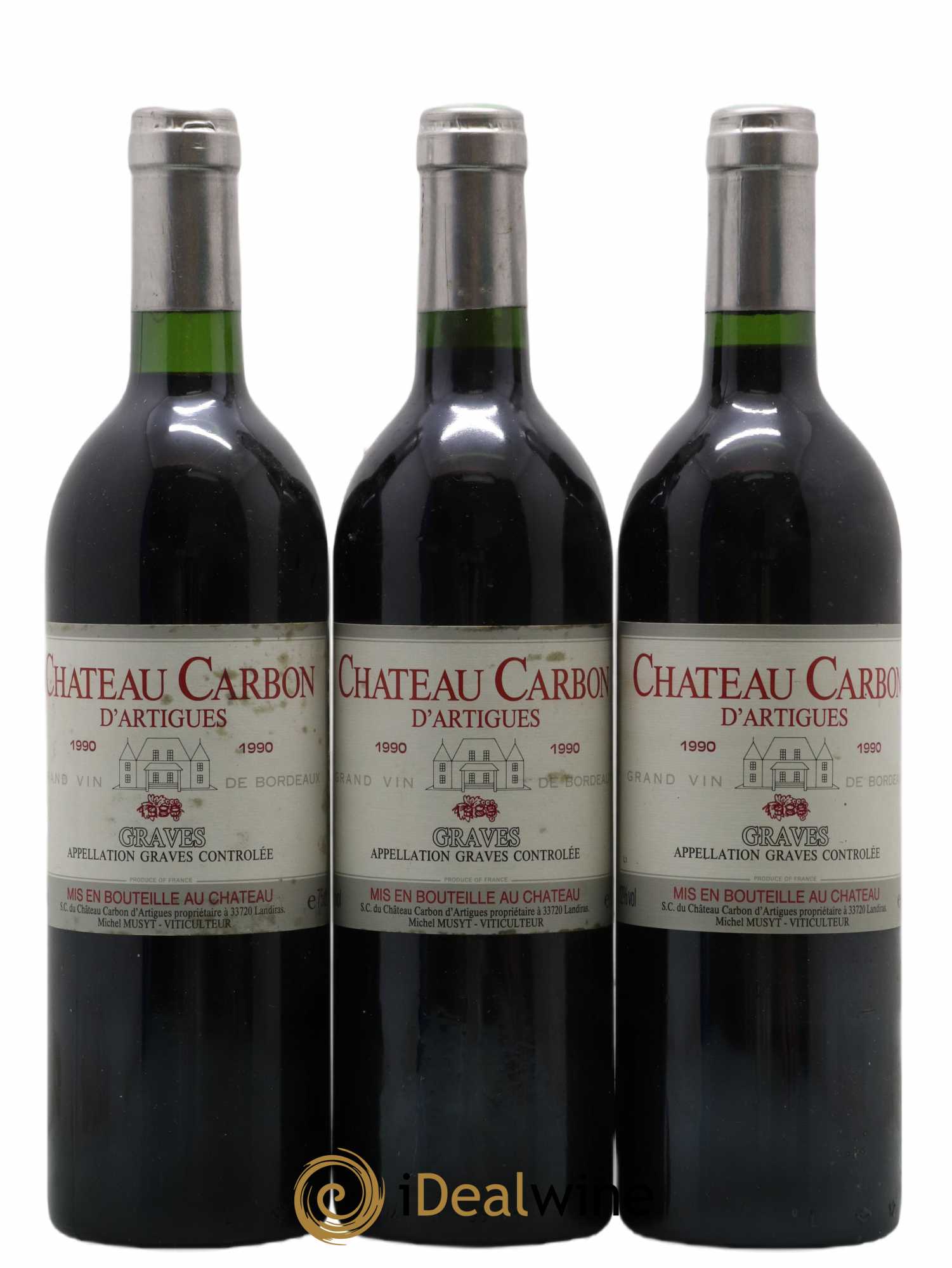 Graves Château Carbon d'Artigues 1990 - Lot de 3 bouteilles - 0