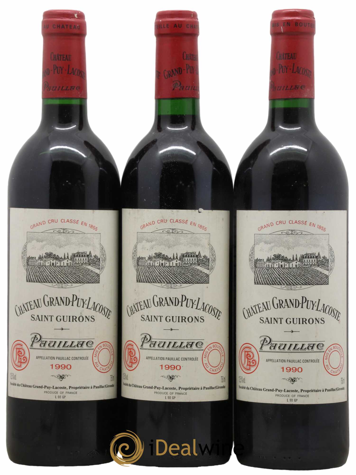 Château Grand Puy Lacoste 5ème Grand Cru Classé 1990 - Lot de 3 bouteilles - 0