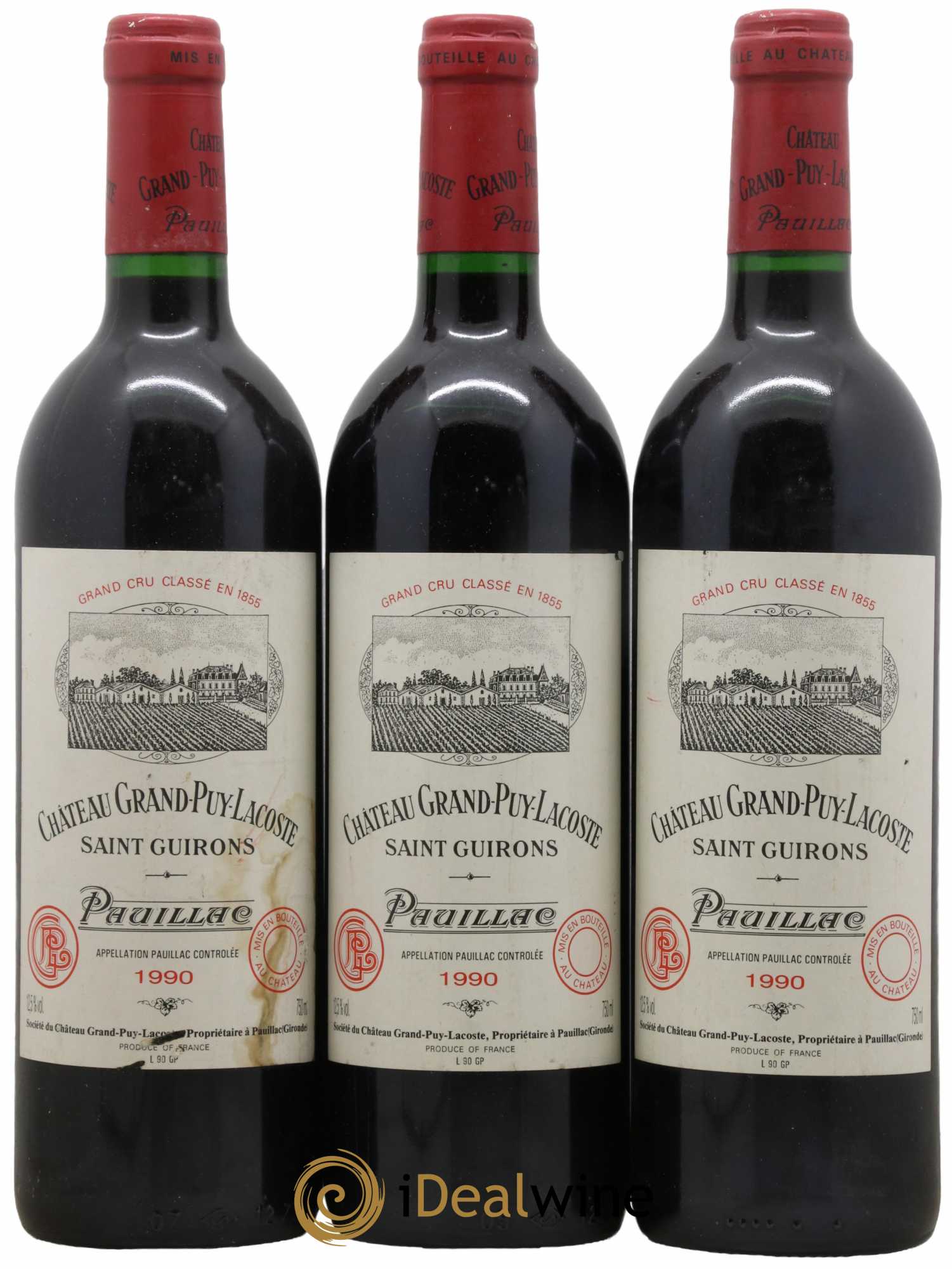 Château Grand Puy Lacoste 5ème Grand Cru Classé 1990 - Lot de 3 bouteilles - 0