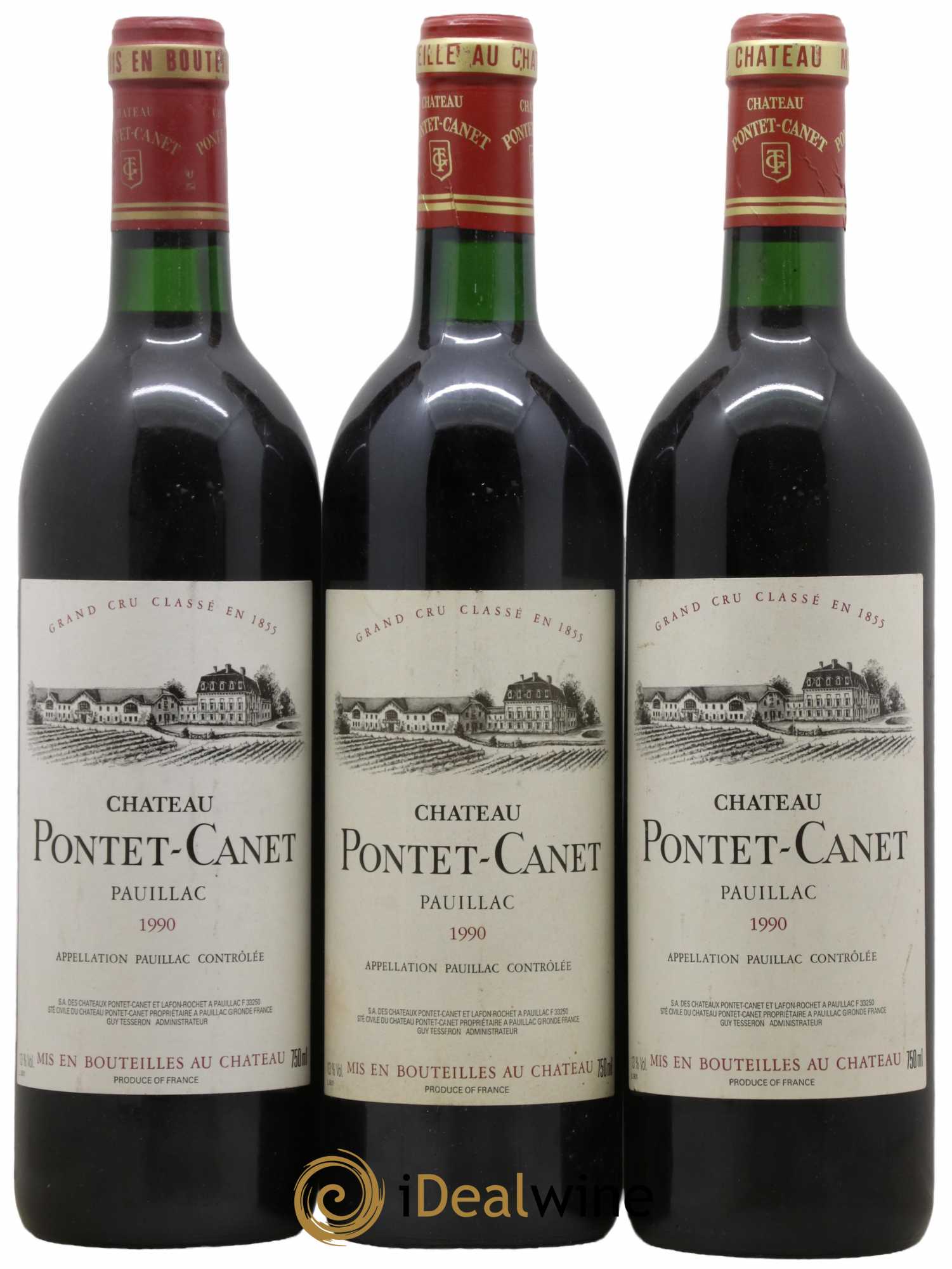 Château Pontet Canet 5ème Grand Cru Classé 1990 - Lot de 3 bouteilles - 0