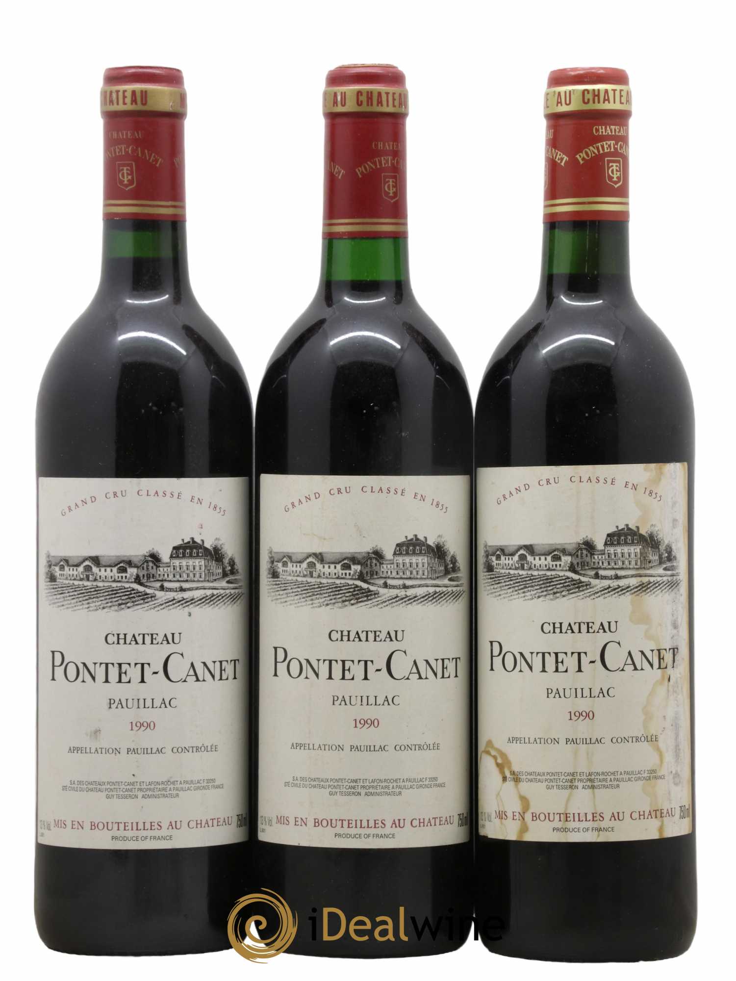 Château Pontet Canet 5ème Grand Cru Classé 1990 - Lot de 3 bouteilles - 0