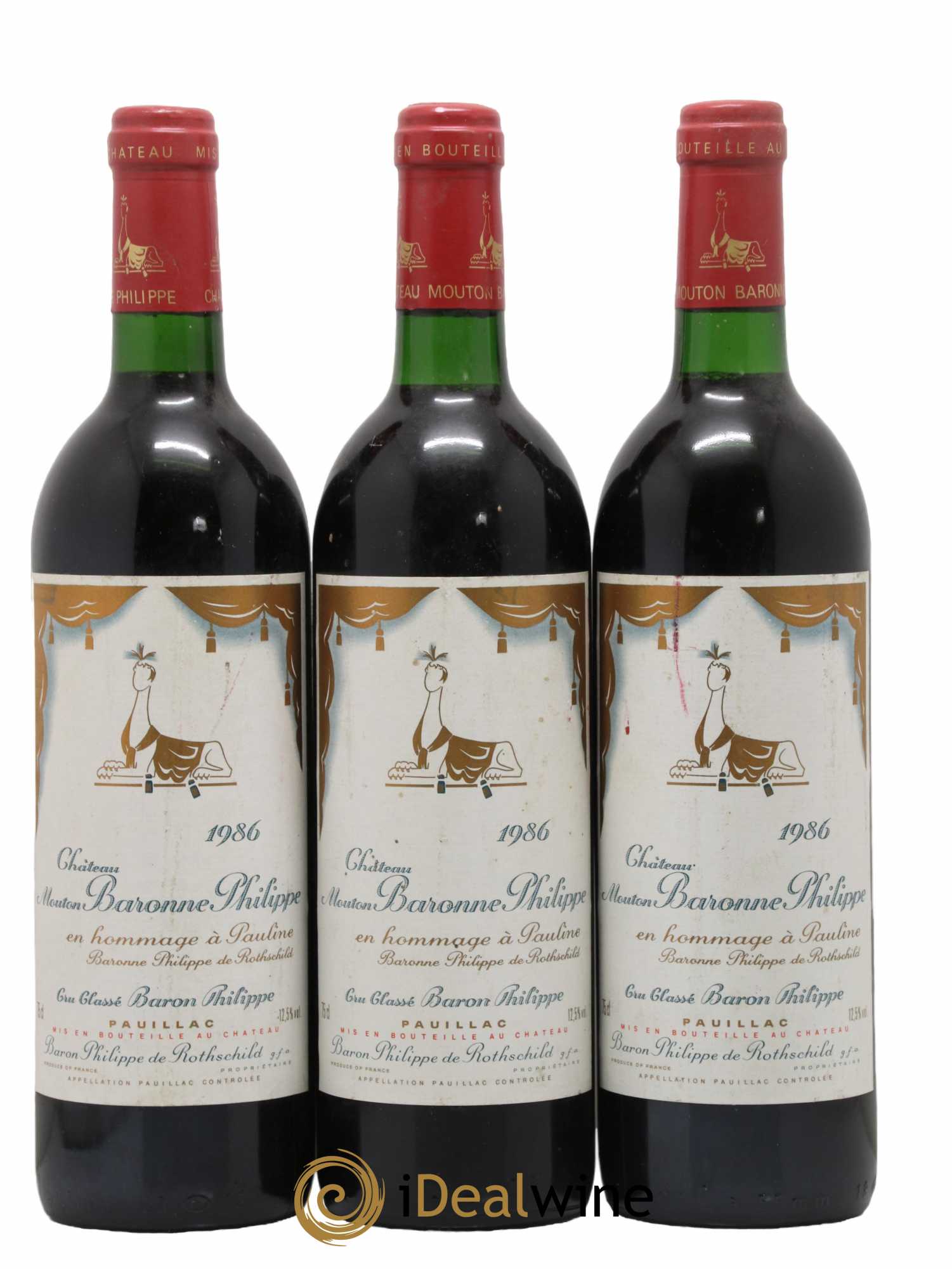Château d' Armailhac - Mouton Baron(ne) Philippe 5ème Grand Cru Classé 1986 - Lot de 3 bouteilles - 0
