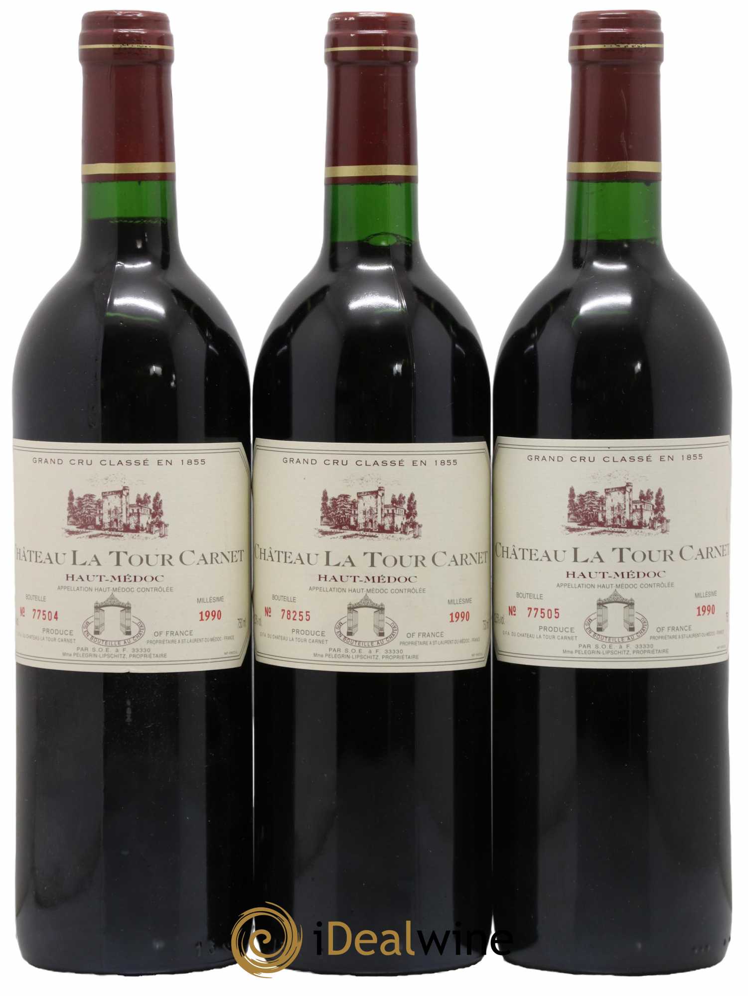 Château la Tour Carnet 4ème Grand Cru Classé 1990 - Lot de 3 bouteilles - 0