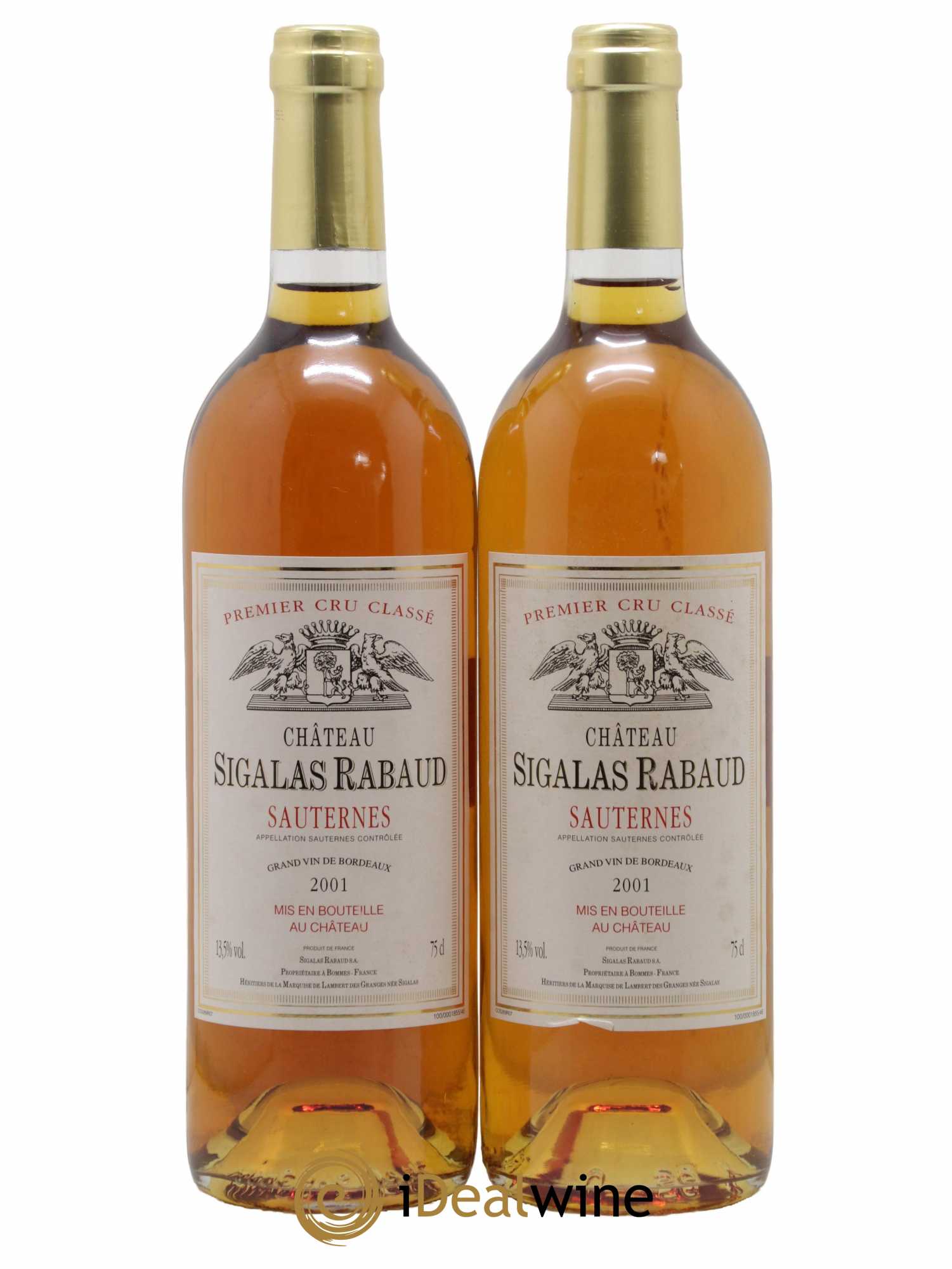 Château Sigalas Rabaud 1er Grand Cru Classé 2001 - Lotto di 2 bottiglie - 0