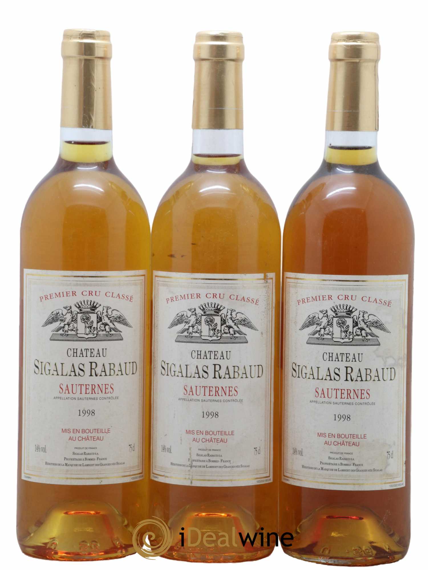 Château Sigalas Rabaud 1er Grand Cru Classé 1998 - Lotto di 3 bottiglie - 0