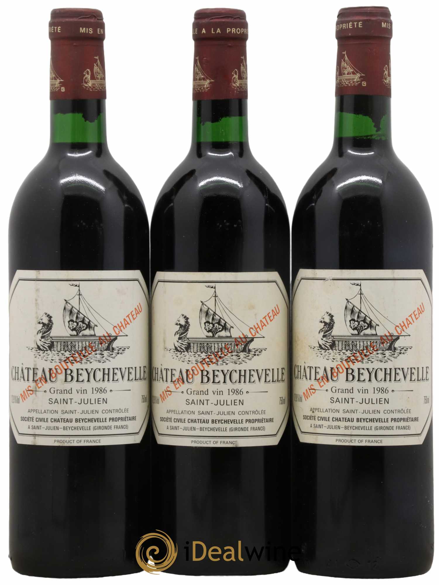 Château Beychevelle 4ème Grand Cru Classé 1986 - Lot of 3 bottles - 0