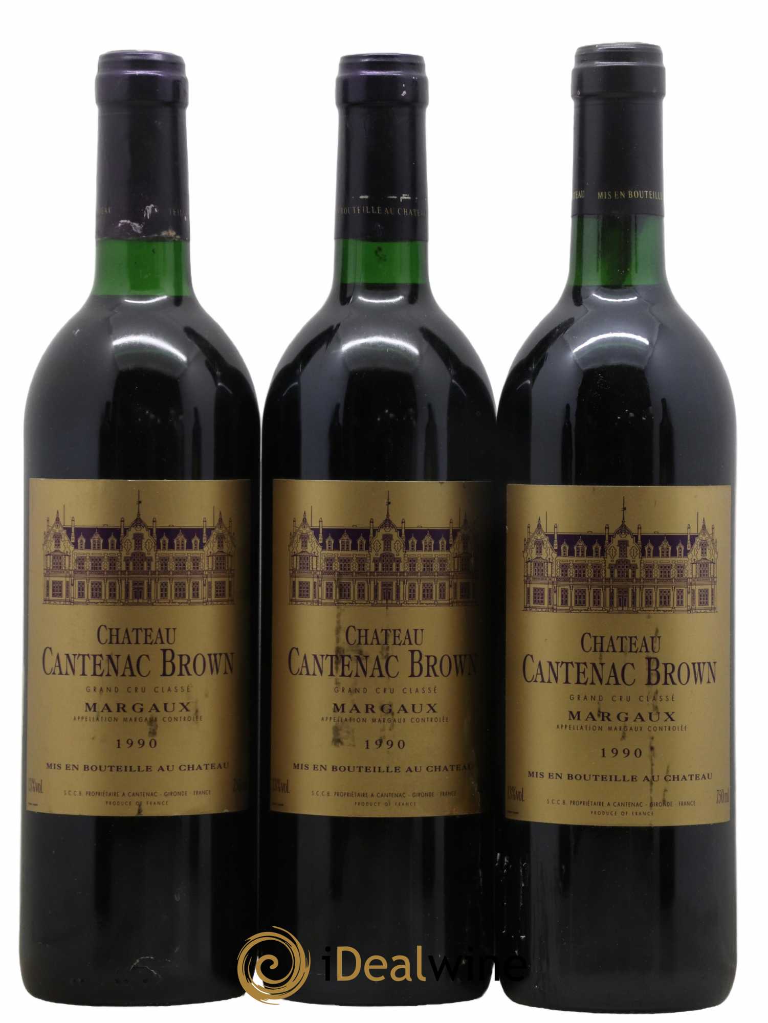 Château Cantenac Brown 3ème Grand Cru Classé 1990 - Lot de 3 bouteilles - 0