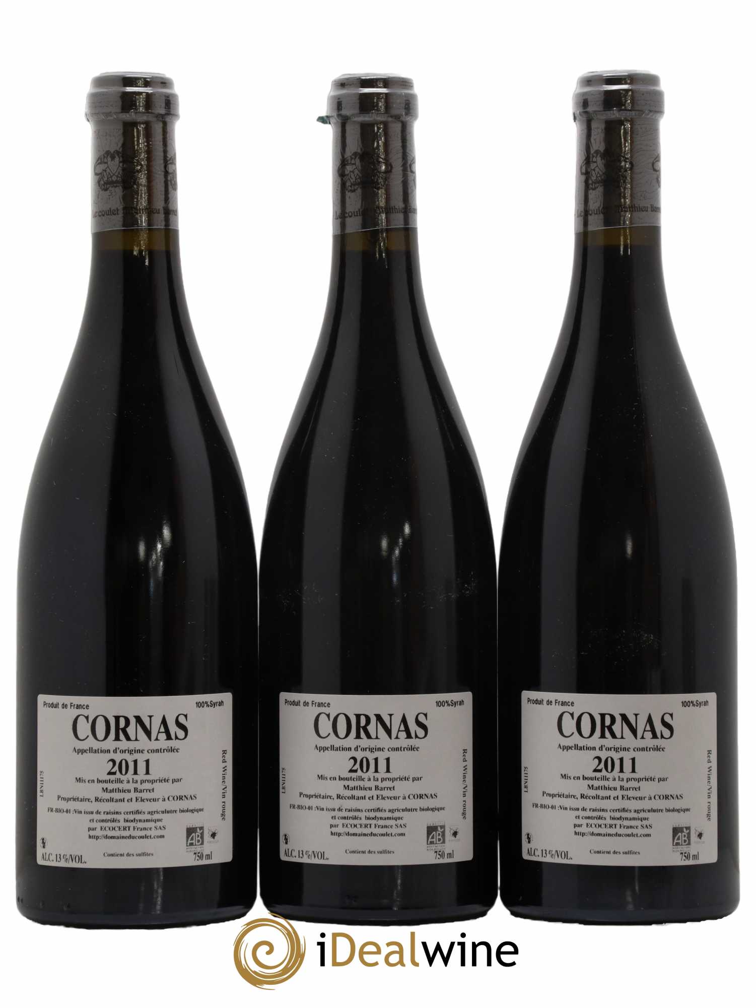 Cornas Billes Noires Coulet (Domaine du) - Matthieu Barret 2011 - Lot de 3 bouteilles - 1