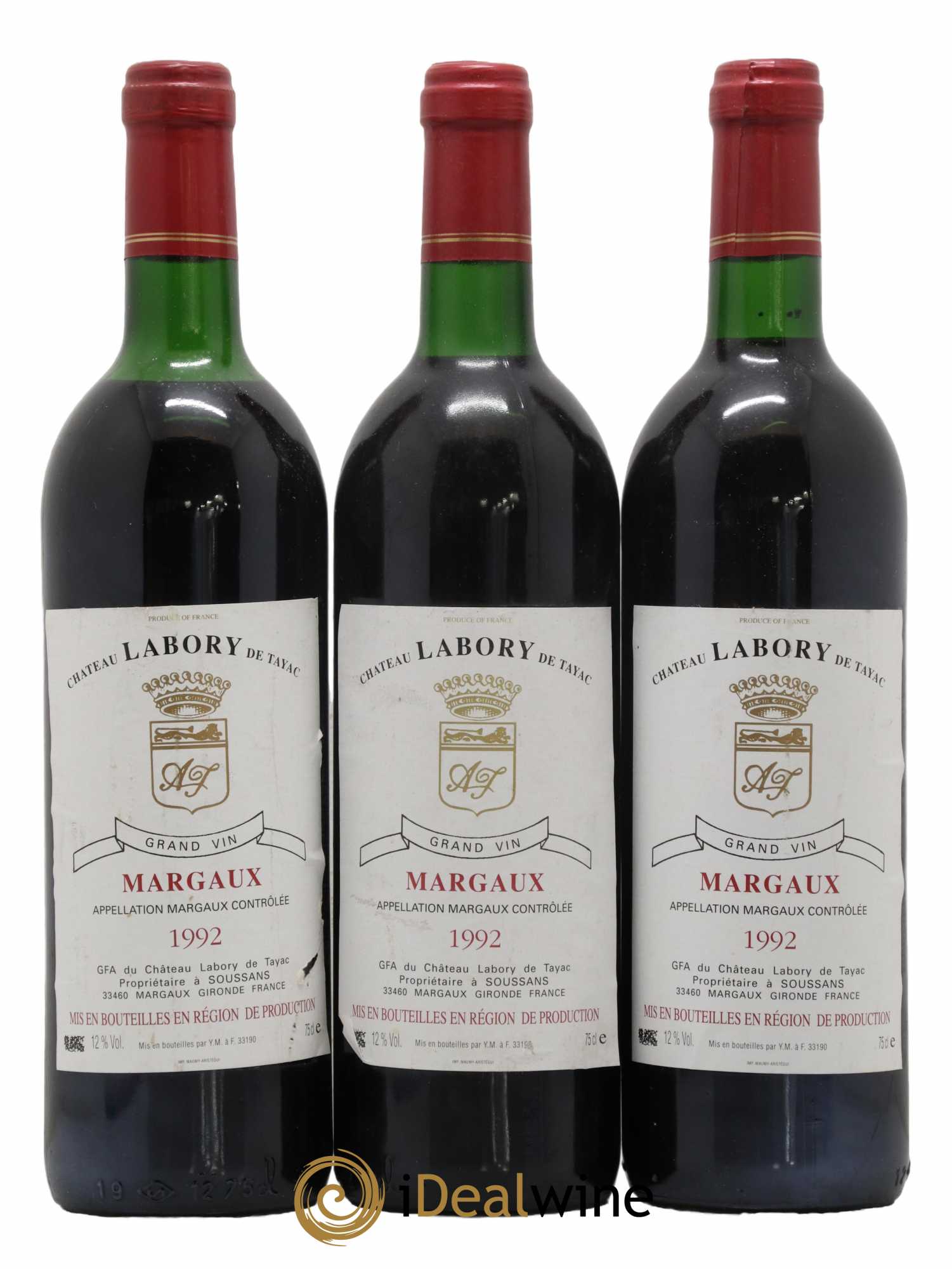 Bordeaux Château Labory de Tayac 1992 - Lot de 3 bouteilles - 0
