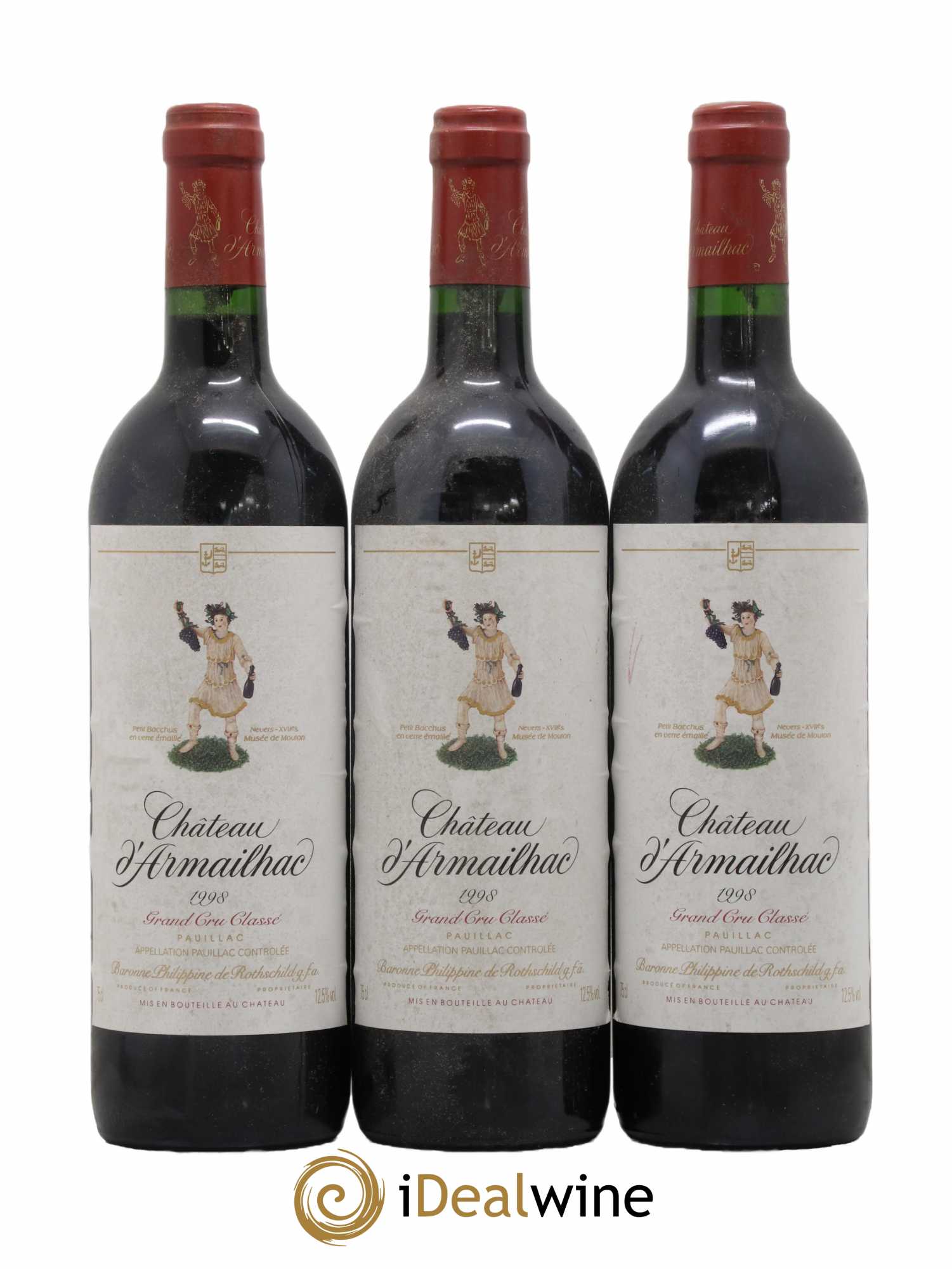 Château d' Armailhac - Mouton Baron(ne) Philippe 5ème Grand Cru Classé 1998 - Lot de 3 bouteilles - 0