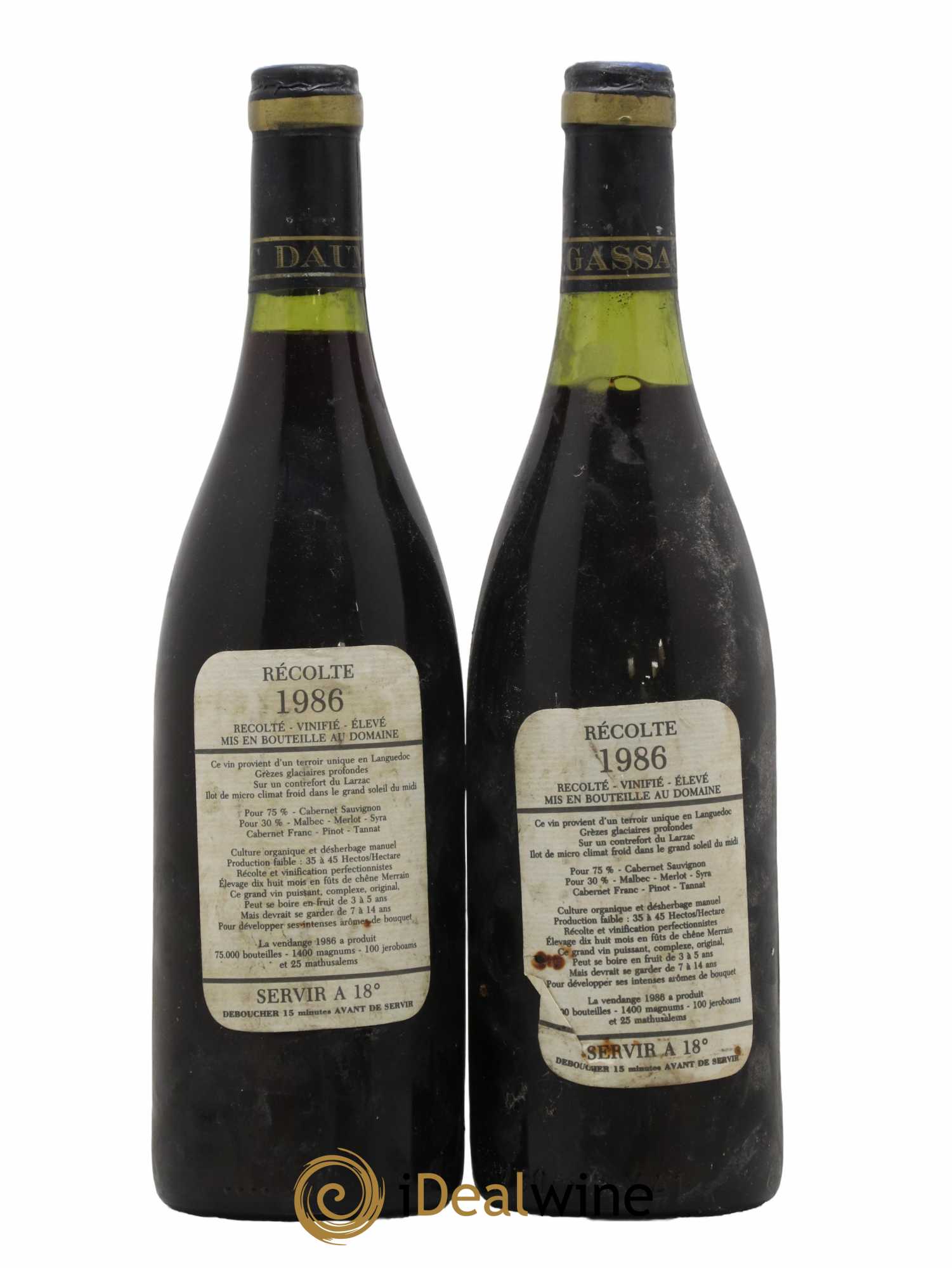 Saint-Guilhem-le-Désert - Cité d'Aniane Mas Daumas Gassac Famille Guibert de La Vaissière 1986 - Lot de 2 bouteilles - 1