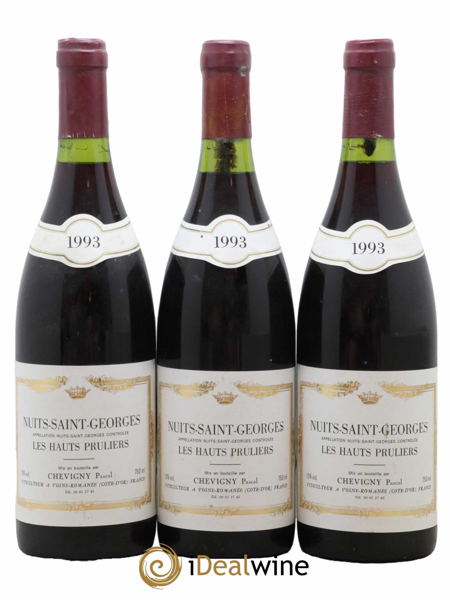Nuits-Saint-Georges Les Hauts Pruliers Pascal Chevigny 1993 - Lot de 3 bouteilles - 0