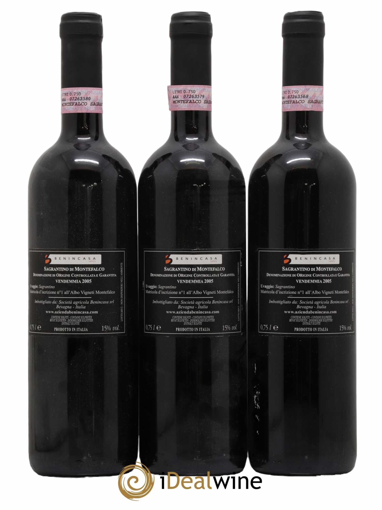 Italie Sagrantino di Montefalco Benincasa 2005 - Lot de 3 bouteilles - 1