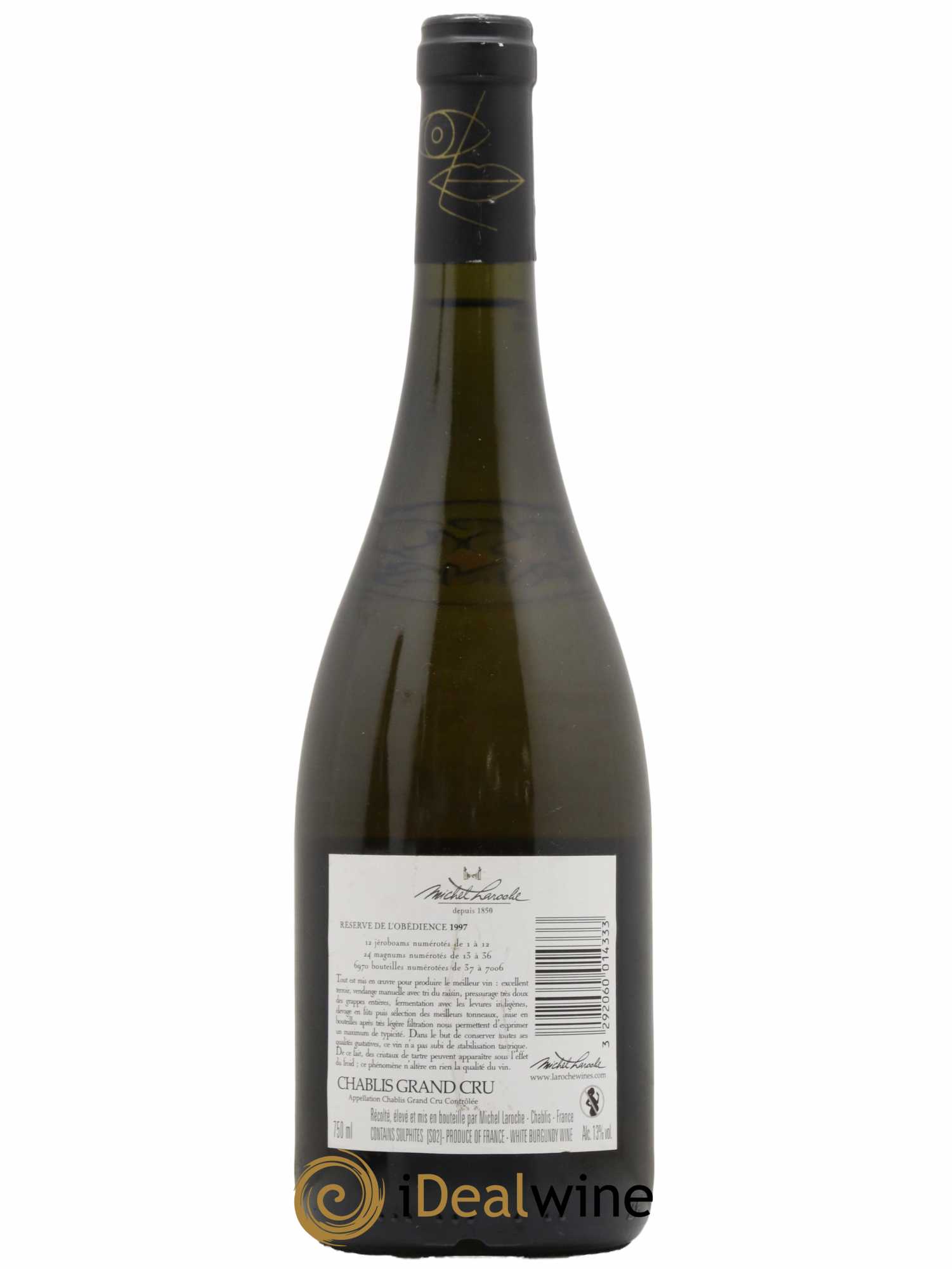 Chablis Grand Cru Les Blanchots - Réserve de l'Obédience Domaine Laroche 1997 - Lot de 1 bouteille - 1