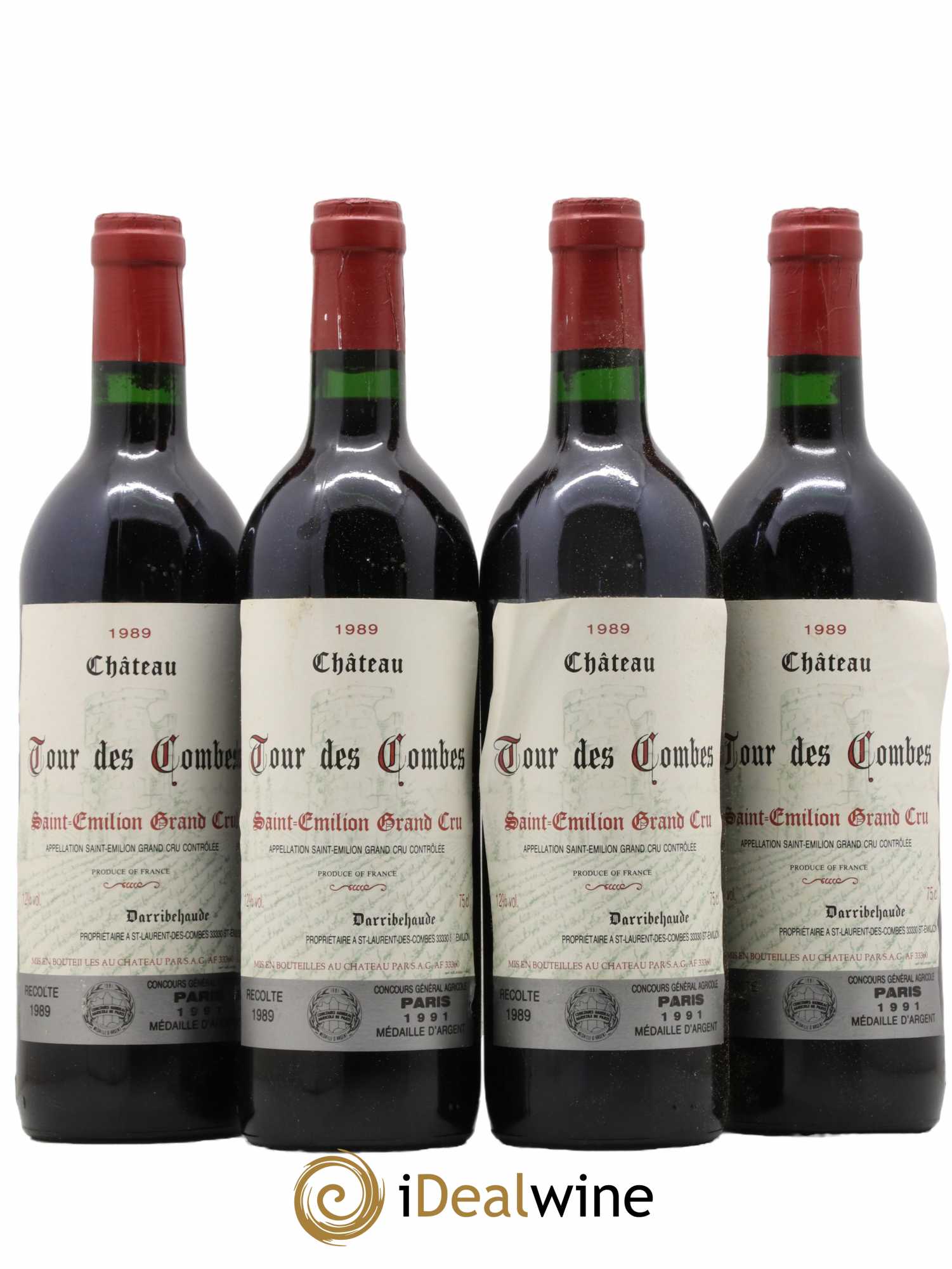 Saint-Émilion Grand Cru Château Tour des Combes 1989 - Lot de 4 bouteilles - 0