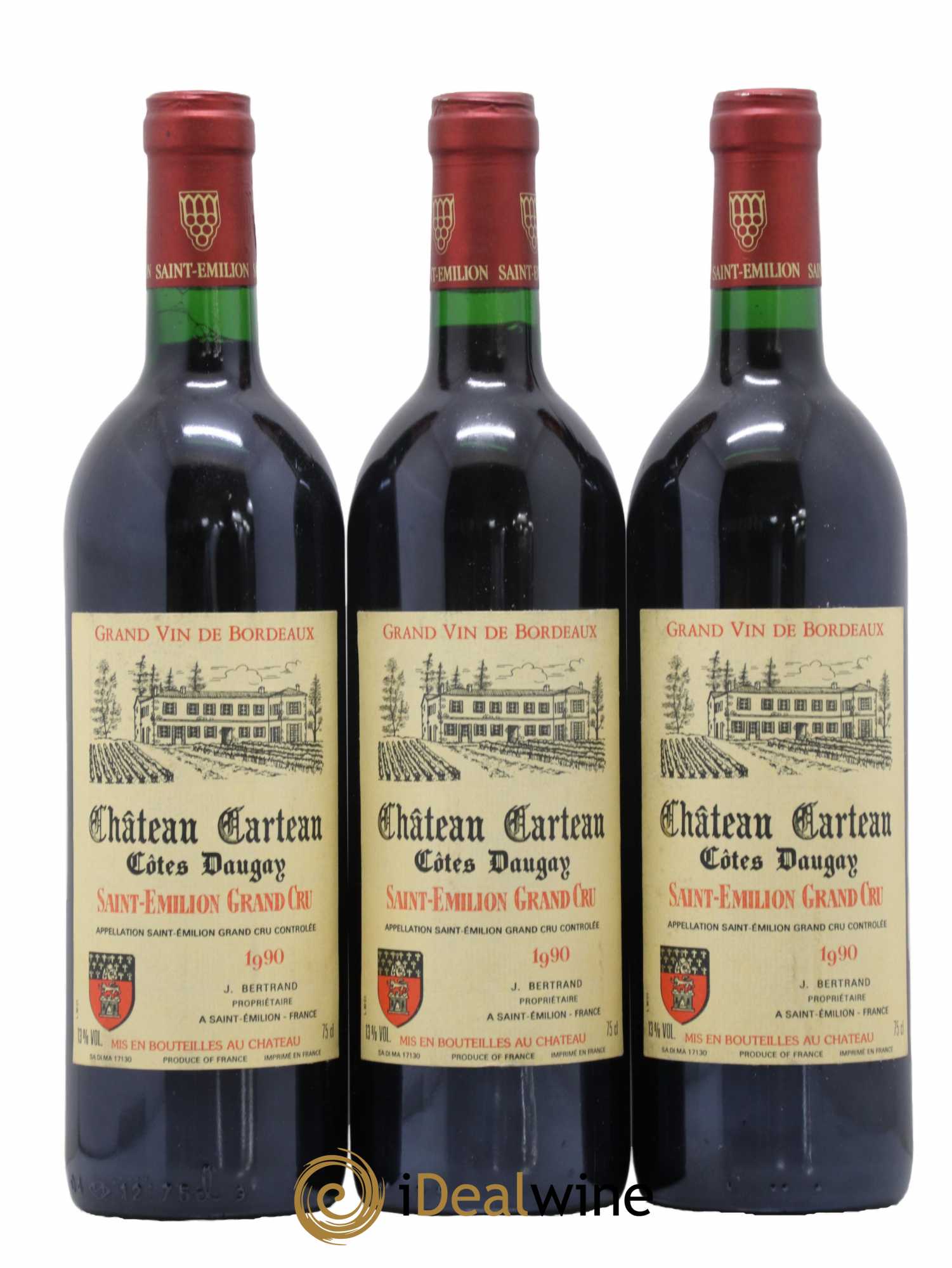 Saint-Émilion Grand Cru Château Carteau 1990 - Lot de 3 bouteilles - 0