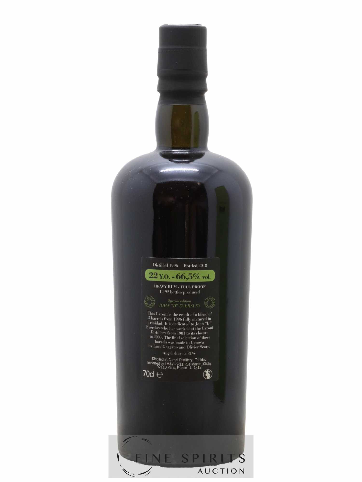 Caroni 22 years 1996 Velier Special Edition John D Eversley One of 1192 - bottled 2018 Employee Serie - Lot de 1 bouteille - 2