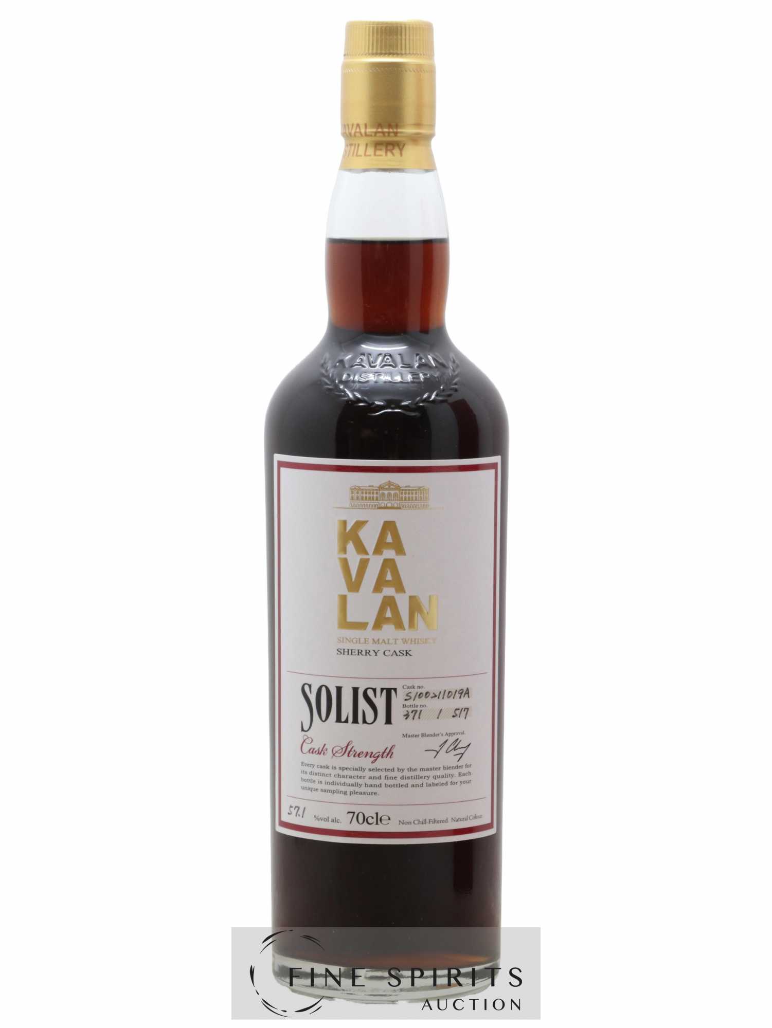 Kavalan Of. Solist Sherry Cask n°S100511019A - One of 517 - bottled 2015 Cask Strength - Lot of 1 bottle - 1