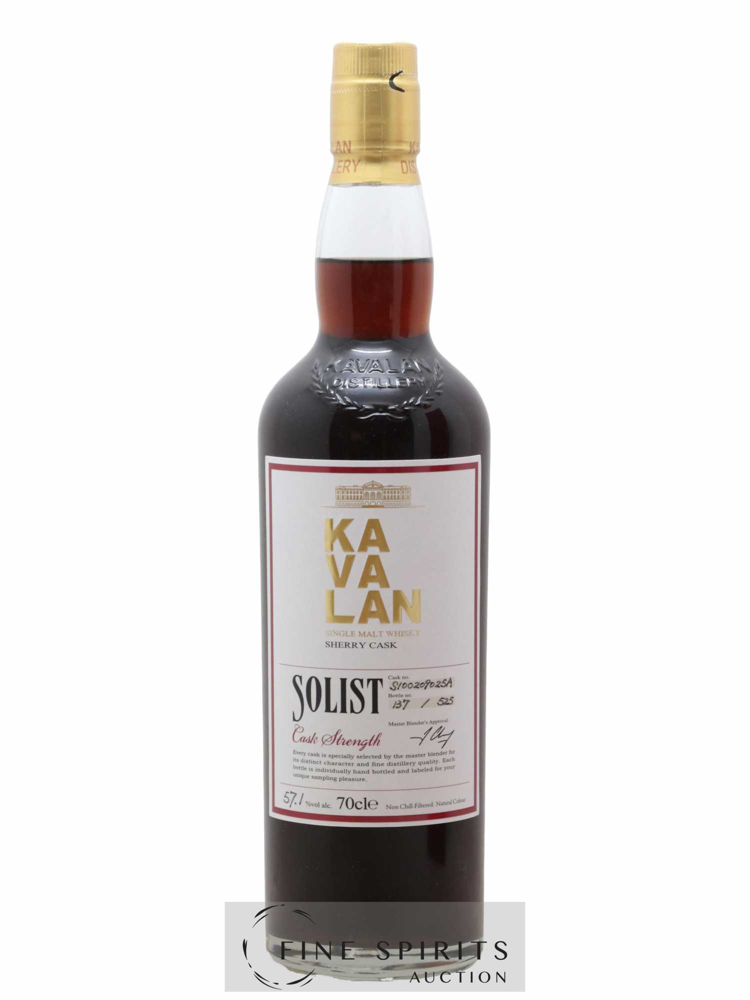 Kavalan Of. Solist Sherry Cask n°S100209025A - One of 525 - bottled 2015 Cask Strength - Lot of 1 bottle - 1