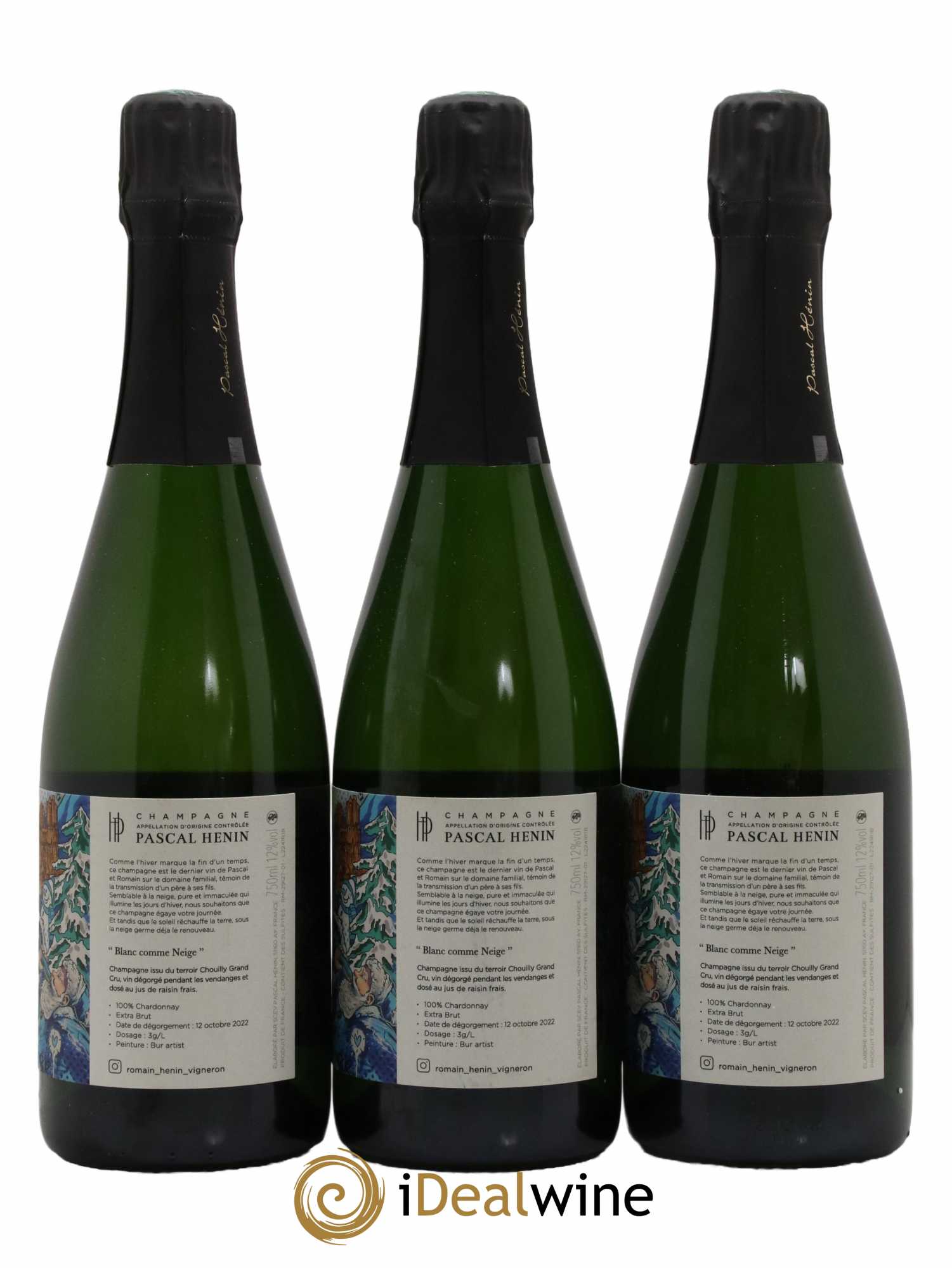 Champagne Blanc Comme Neige Romain Henin Bur Artist - Lot of 3 bottles - 1