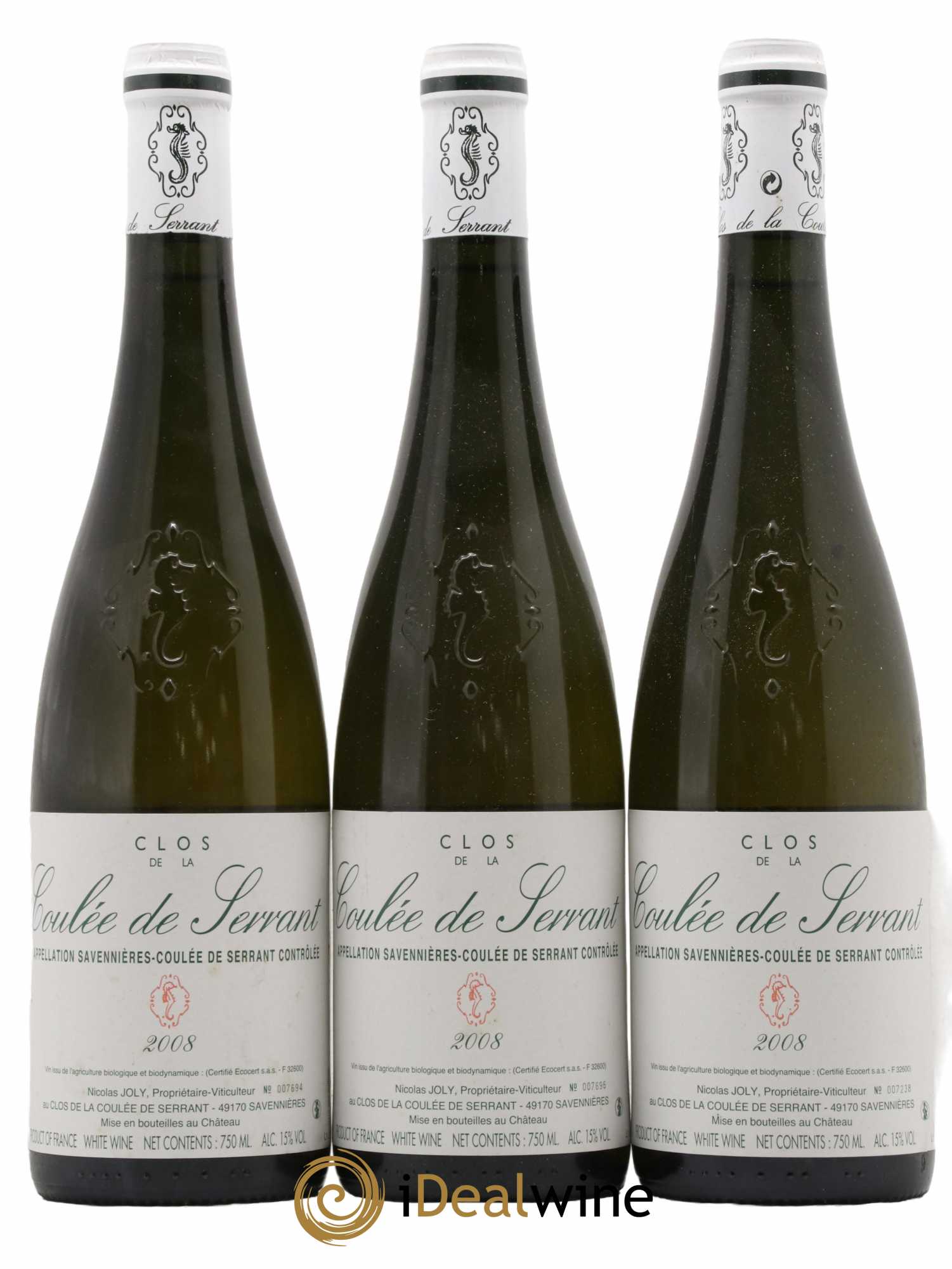 Savennières Clos de la Coulée de Serrant Vignobles de la Coulée de Serrant - Nicolas Joly 2008 - Lot de 3 bouteilles - 0