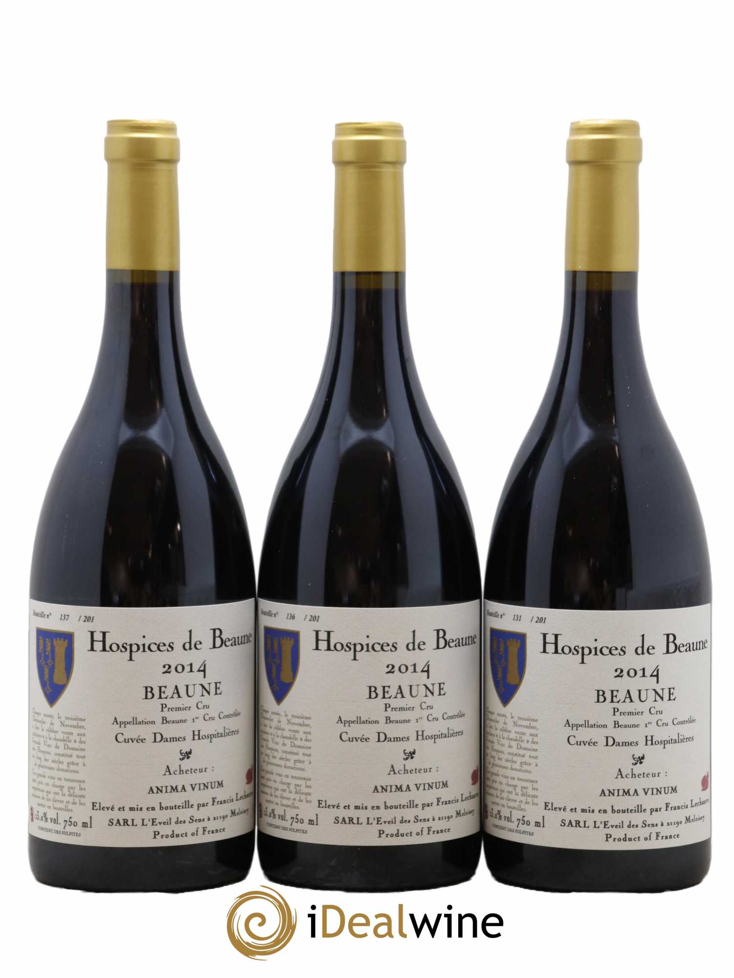 Beaune 1er Cru Cuvée Dames Hospitalières Hospices de Beaune Francis Lechauve 2014 - Lot de 3 bouteilles - 0