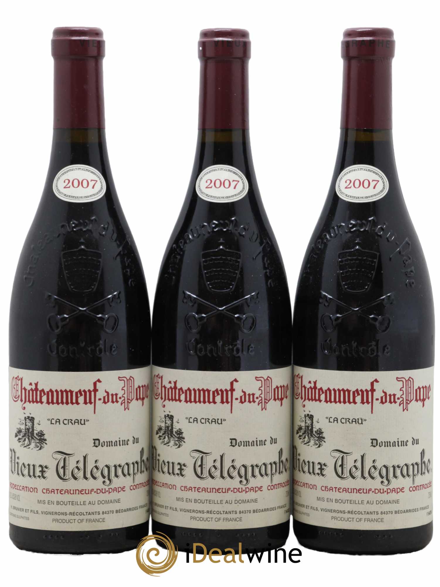 Châteauneuf-du-Pape Vieux Télégraphe (Domaine du) Vignobles Brunier 2007 - Lot of 3 bottles - 0