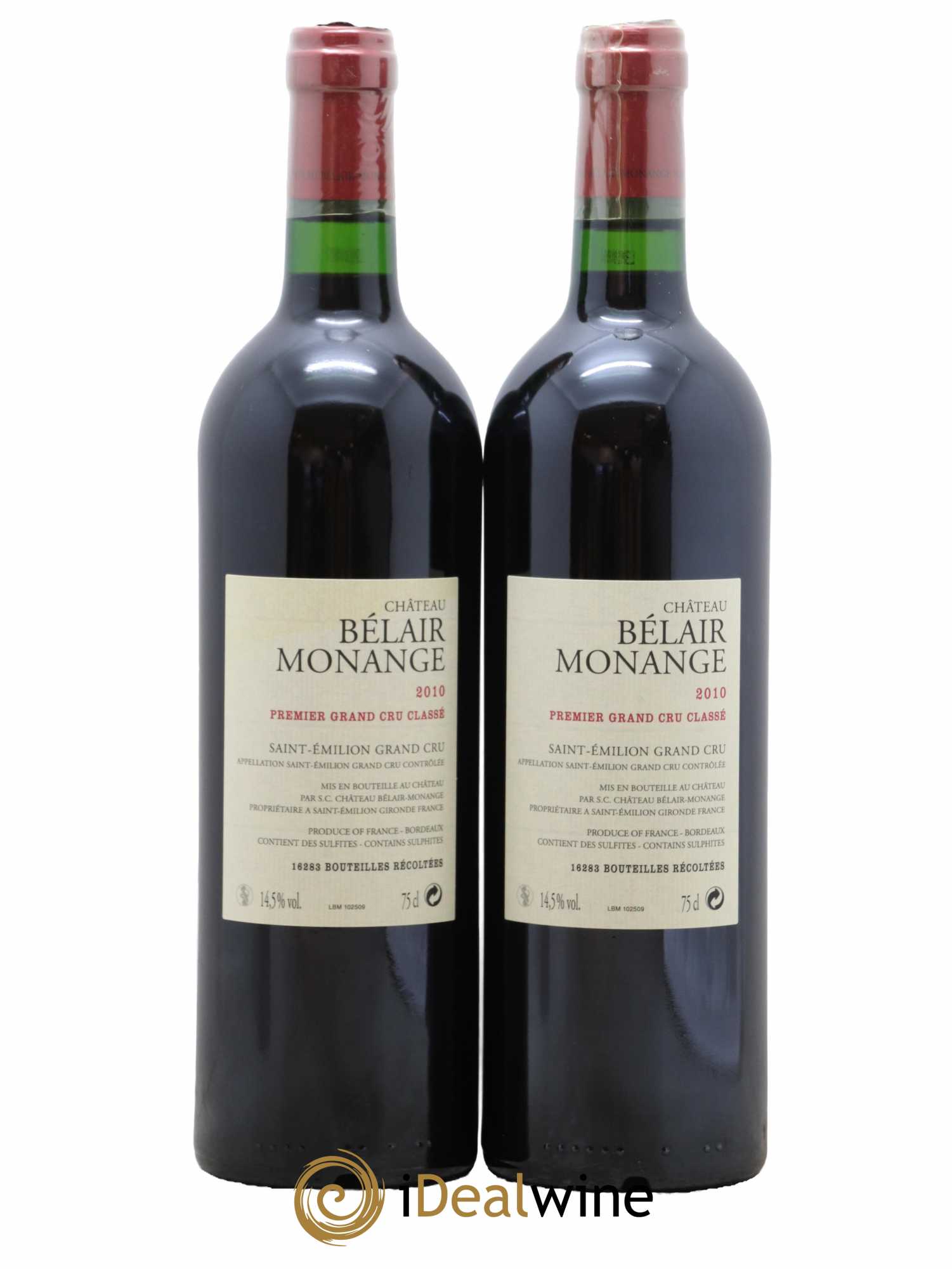 Château Belair (Belair-Monange) 1er Grand Cru Classé B 2010 - Lot de 2 bouteilles - 1