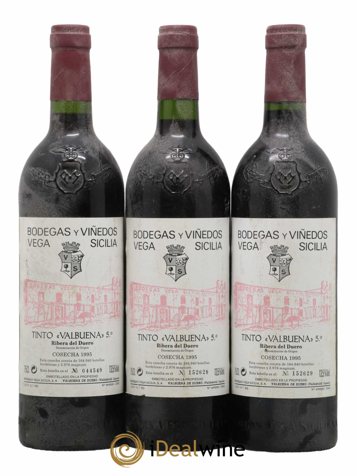 Ribera Del Duero DO Vega Sicilia Valbuena 5 ano Famille Alvarez 1995 - Lot de 3 bouteilles - 0