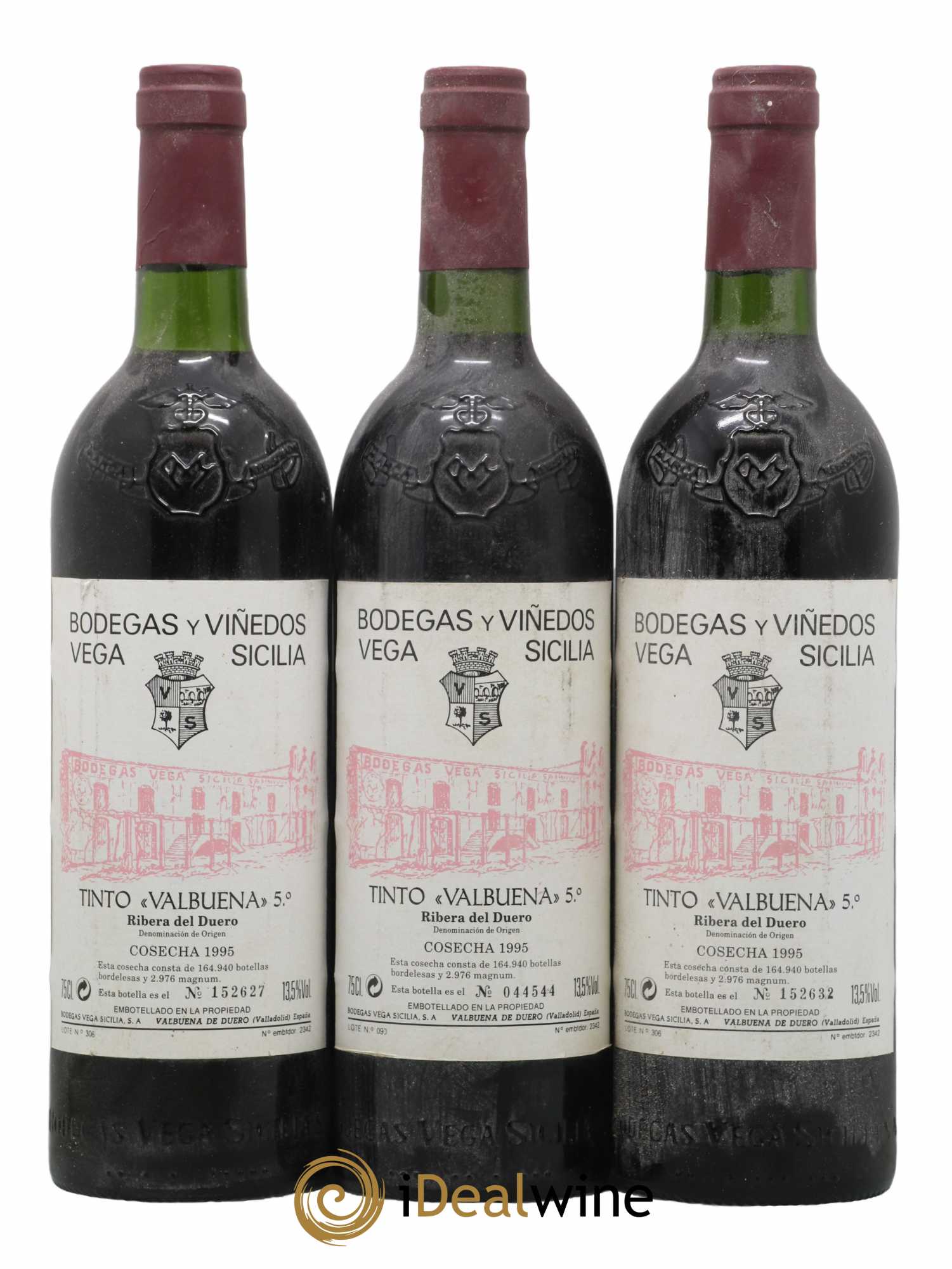 Ribera Del Duero DO Vega Sicilia Valbuena 5 ano Famille Alvarez 1995 - Lot de 3 bouteilles - 0