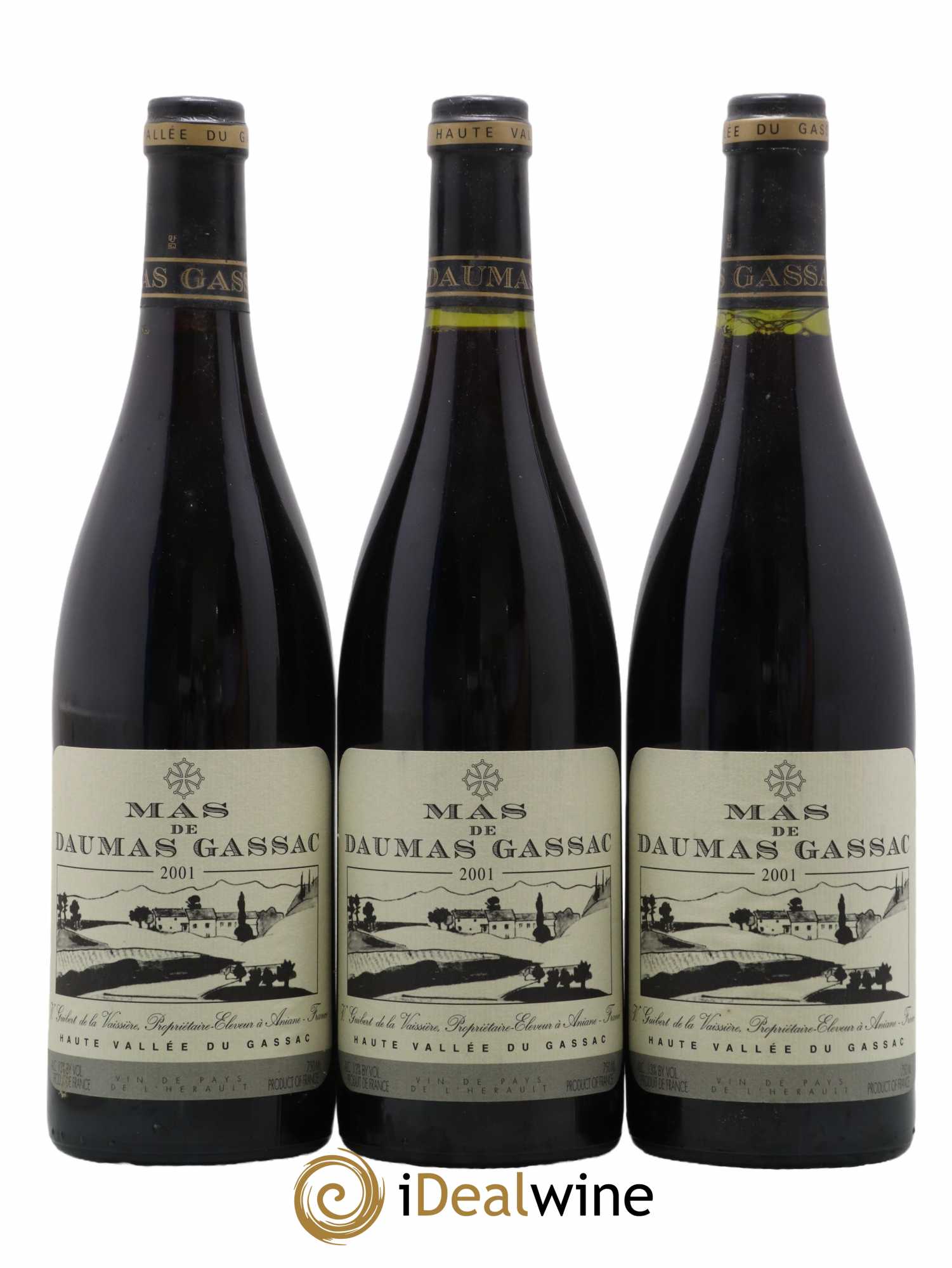 Saint-Guilhem-le-Désert - Cité d'Aniane Mas Daumas Gassac Famille Guibert de La Vaissière 2001 - Lot de 3 bouteilles - 0