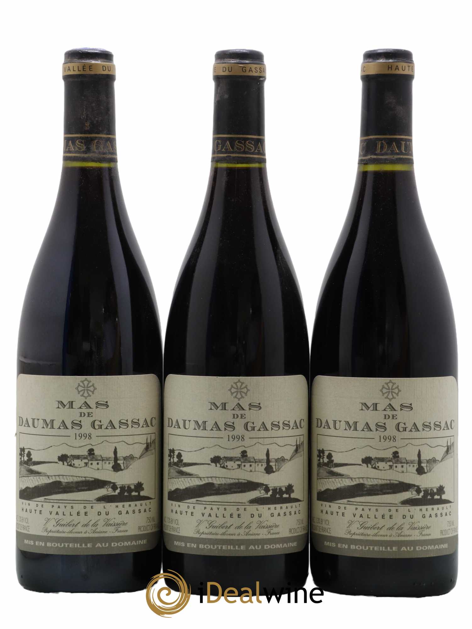 Saint-Guilhem-le-Désert - Cité d'Aniane Mas Daumas Gassac Famille Guibert de La Vaissière 1998 - Lot de 3 bouteilles - 0