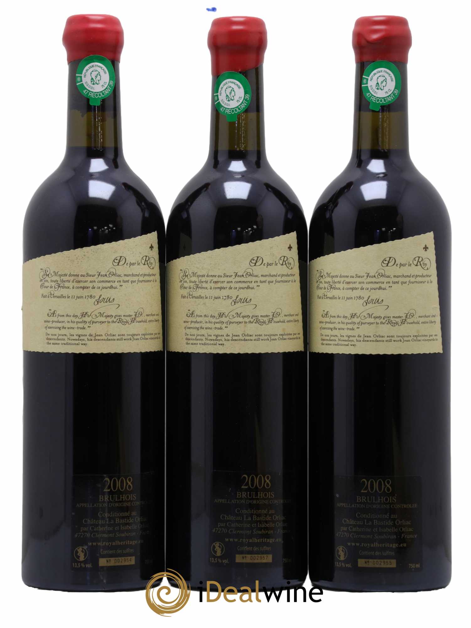 Divers Brulhois AOC Royal Héritage 1780 Labastide Orliac 2008 - Lot de 3 bouteilles - 1