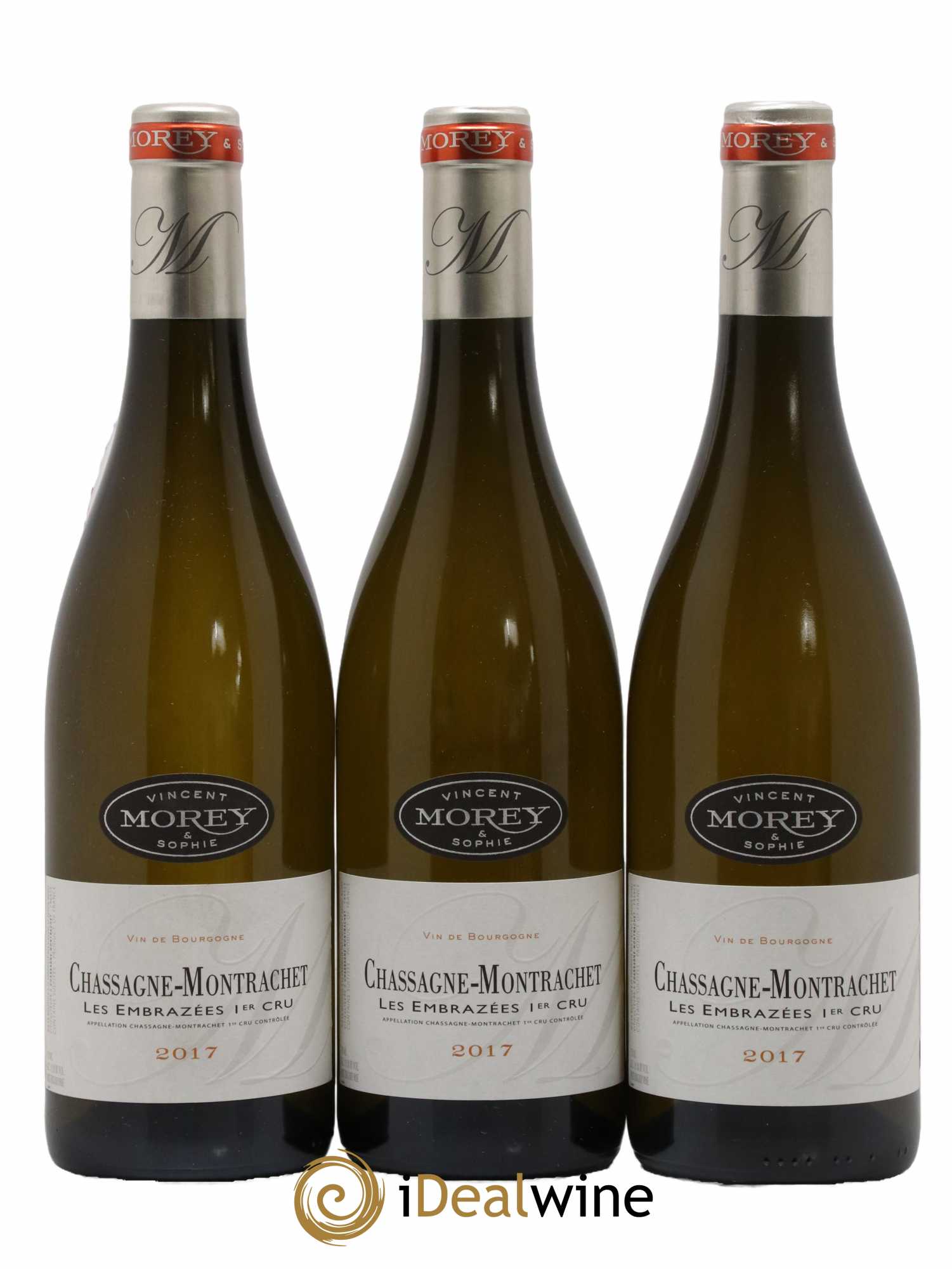 Chassagne-Montrachet 1er Cru Les Embrazées Vincent et Sophie Morey 2017 - Lot de 3 bouteilles - 0