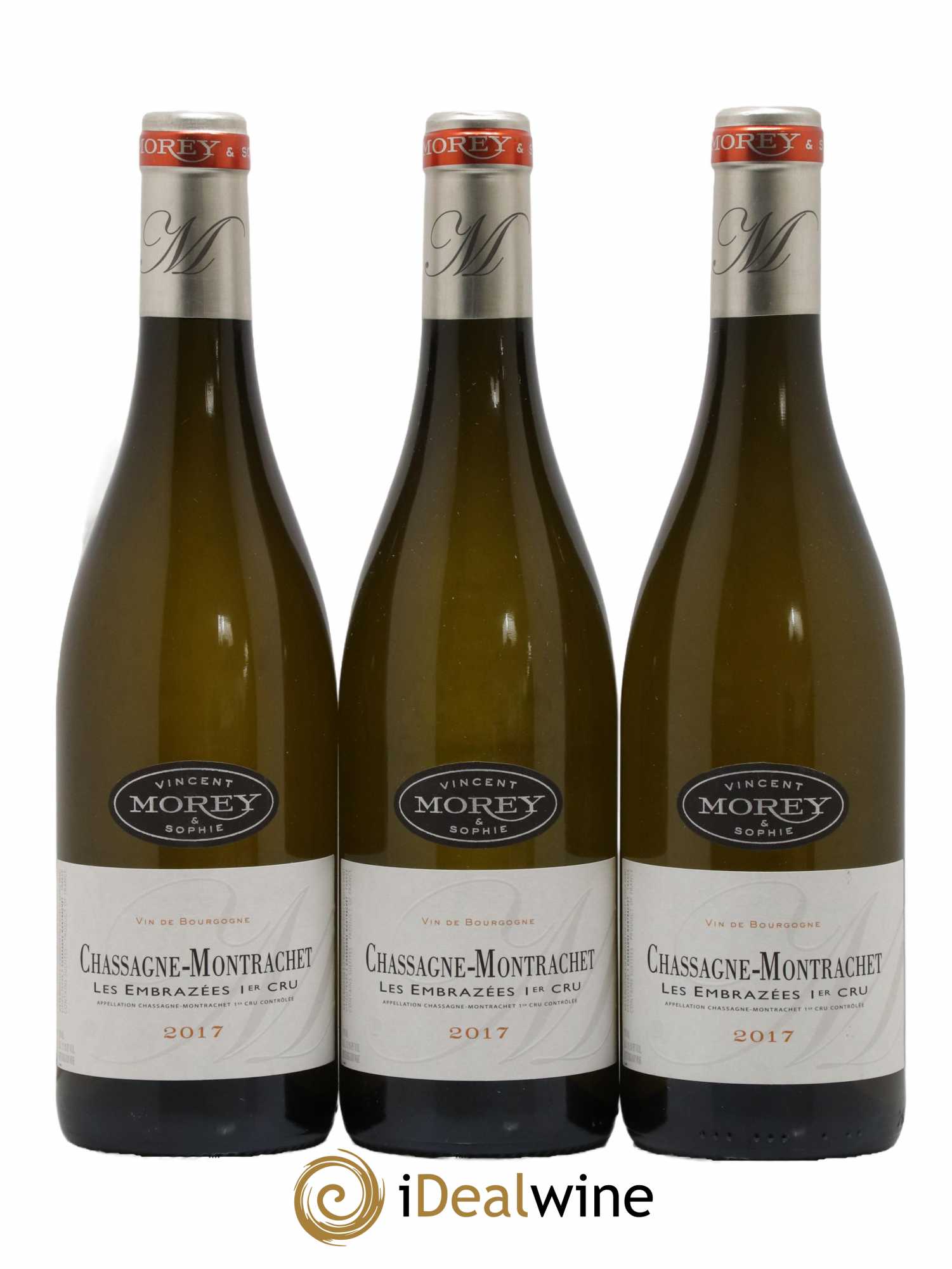 Chassagne-Montrachet 1er Cru Les Embrazées Vincent et Sophie Morey 2017 - Lot de 3 bouteilles - 0