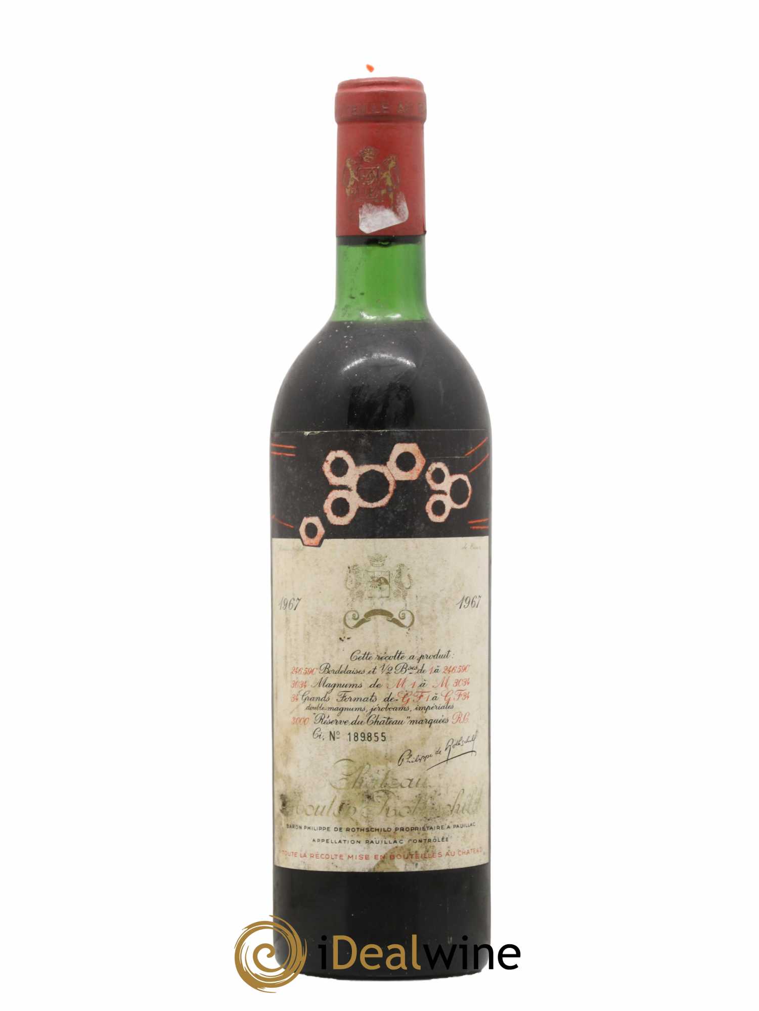Château Mouton Rothschild 1er Grand Cru Classé 1967 - Lot de 1 bouteille - 0