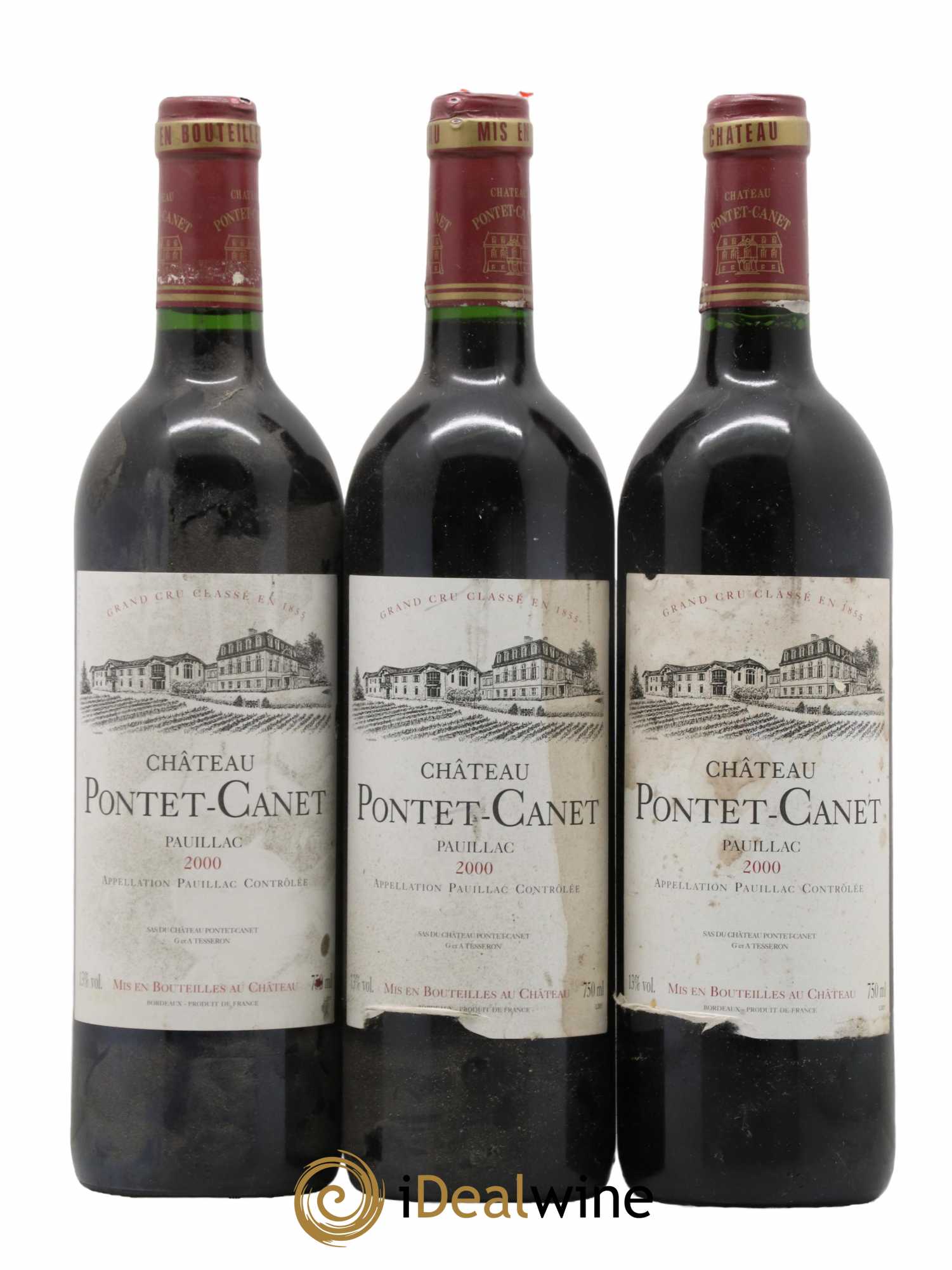 Château Pontet Canet 5ème Grand Cru Classé 2000 - Lot de 3 bouteilles - 0