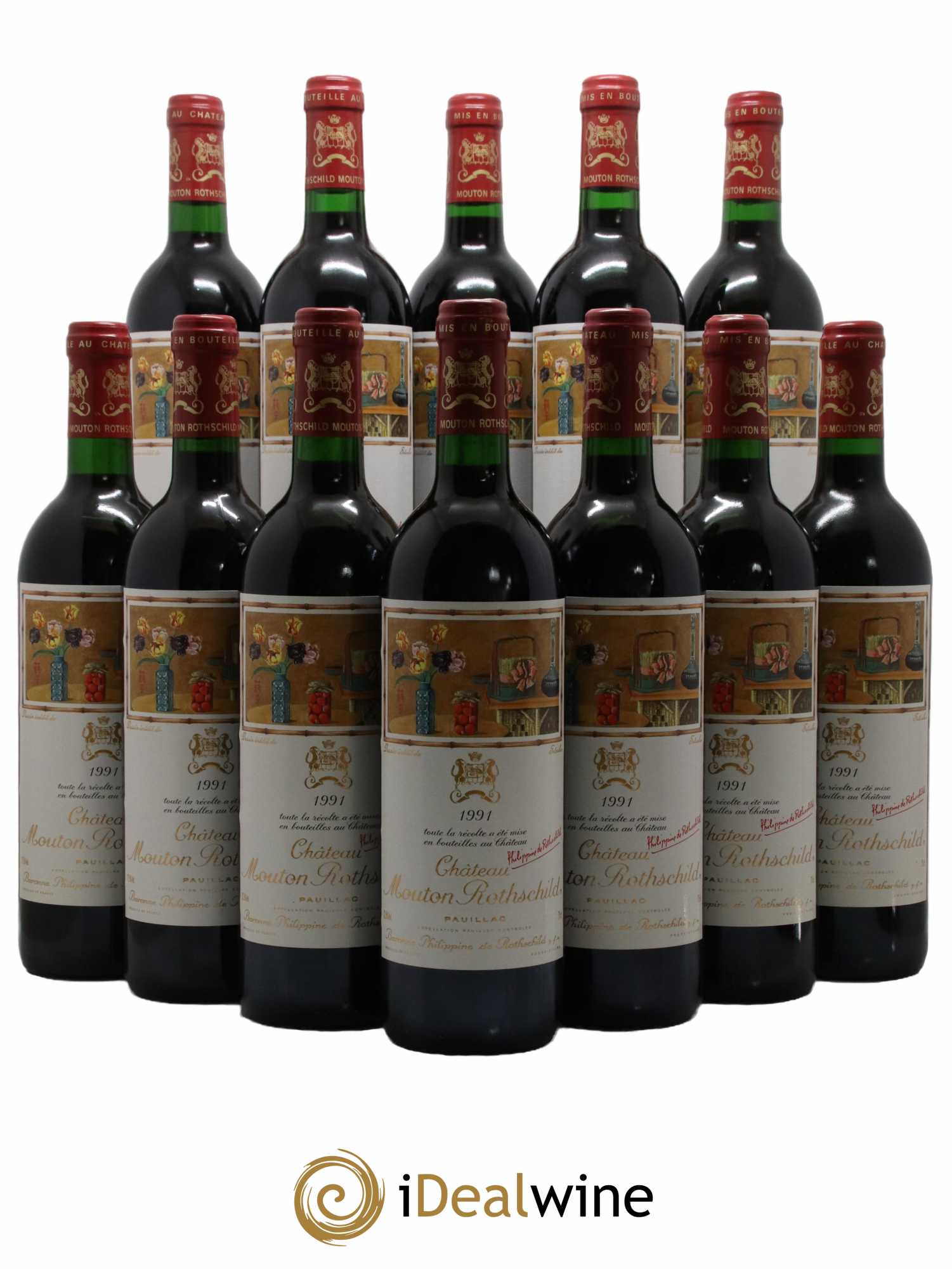 Château Mouton Rothschild 1er Grand Cru Classé 1991 - Lot de 12 bouteilles - 0
