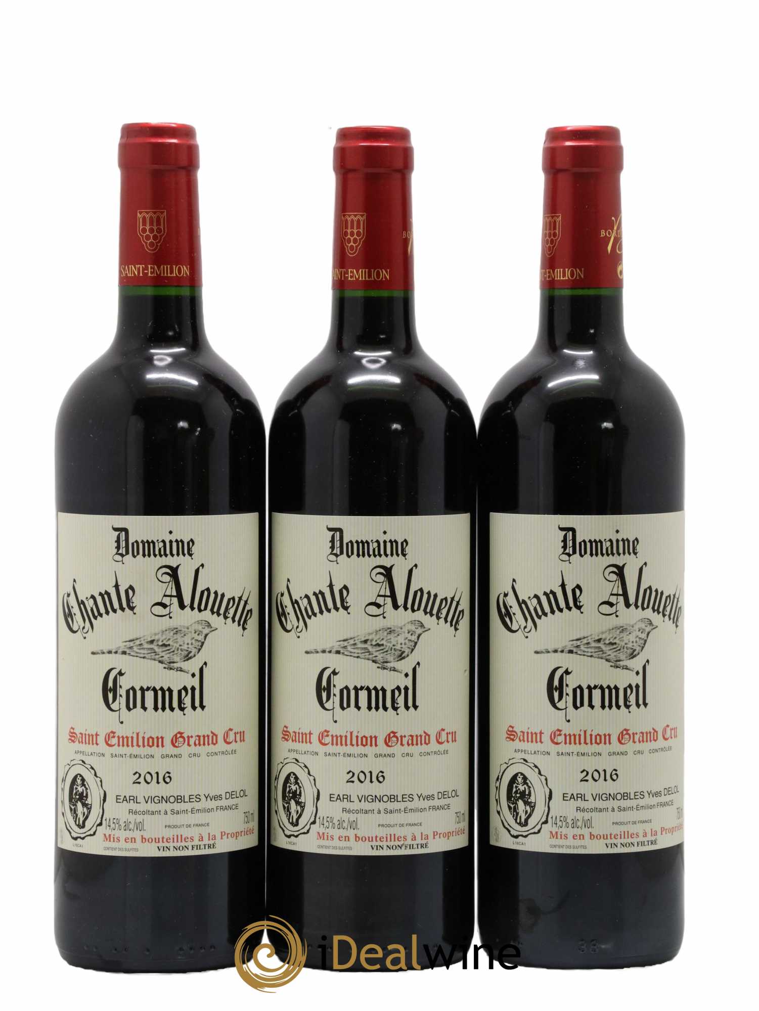 Saint-Émilion Grand Cru Domaine Chante Alouette Cormeil 2016 - Lot de 3 bouteilles - 0